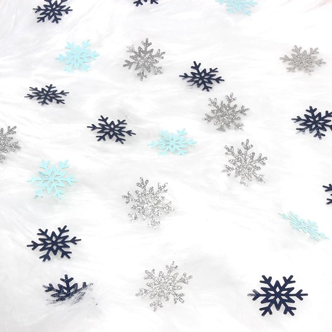 200PC Blue Silver Snowflakes Confetti Winter Wonderland Baby Shower Decorations Boy First Birthday Table Scatter Christmas Party Decor