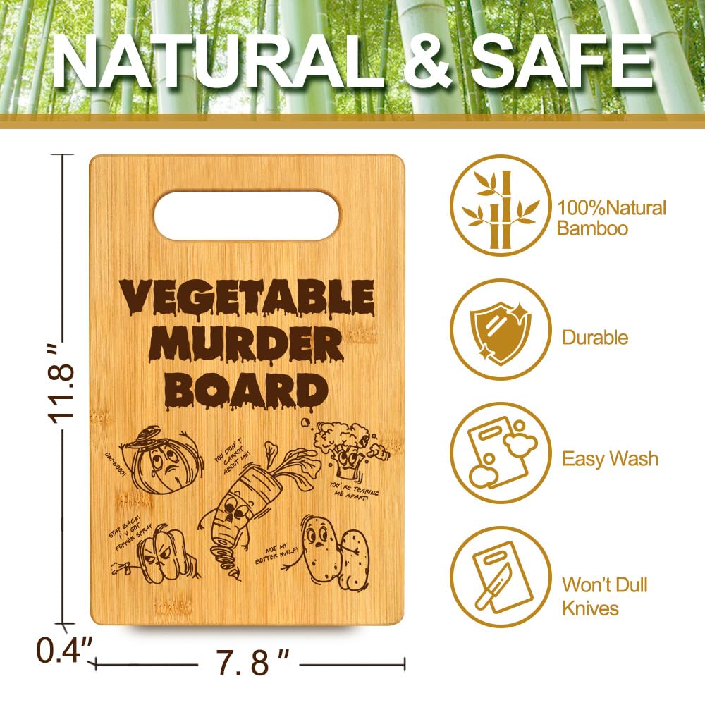 Funny Vegetable Murder Cutting Board with halloween, Humorous Food Serving bamboo cutting Board for Home Decor, Rustic Kitchen Decor Cheese Board Birthday Housewarming Gift