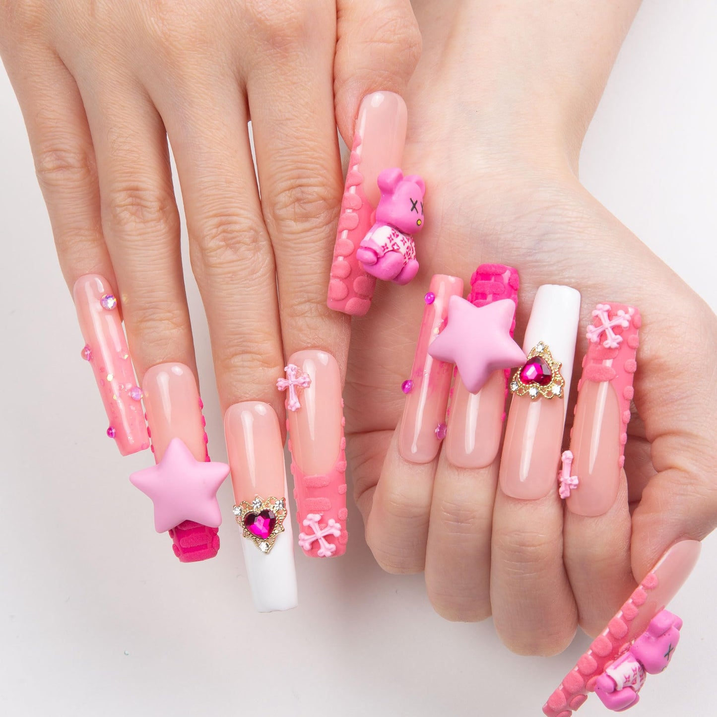 LOVFUL Press on Nails Lovely Sparks | Handmade with Full Covered Crystals | Reusable Full Cover Nails | Square Mid length 1.7 in | H195-L