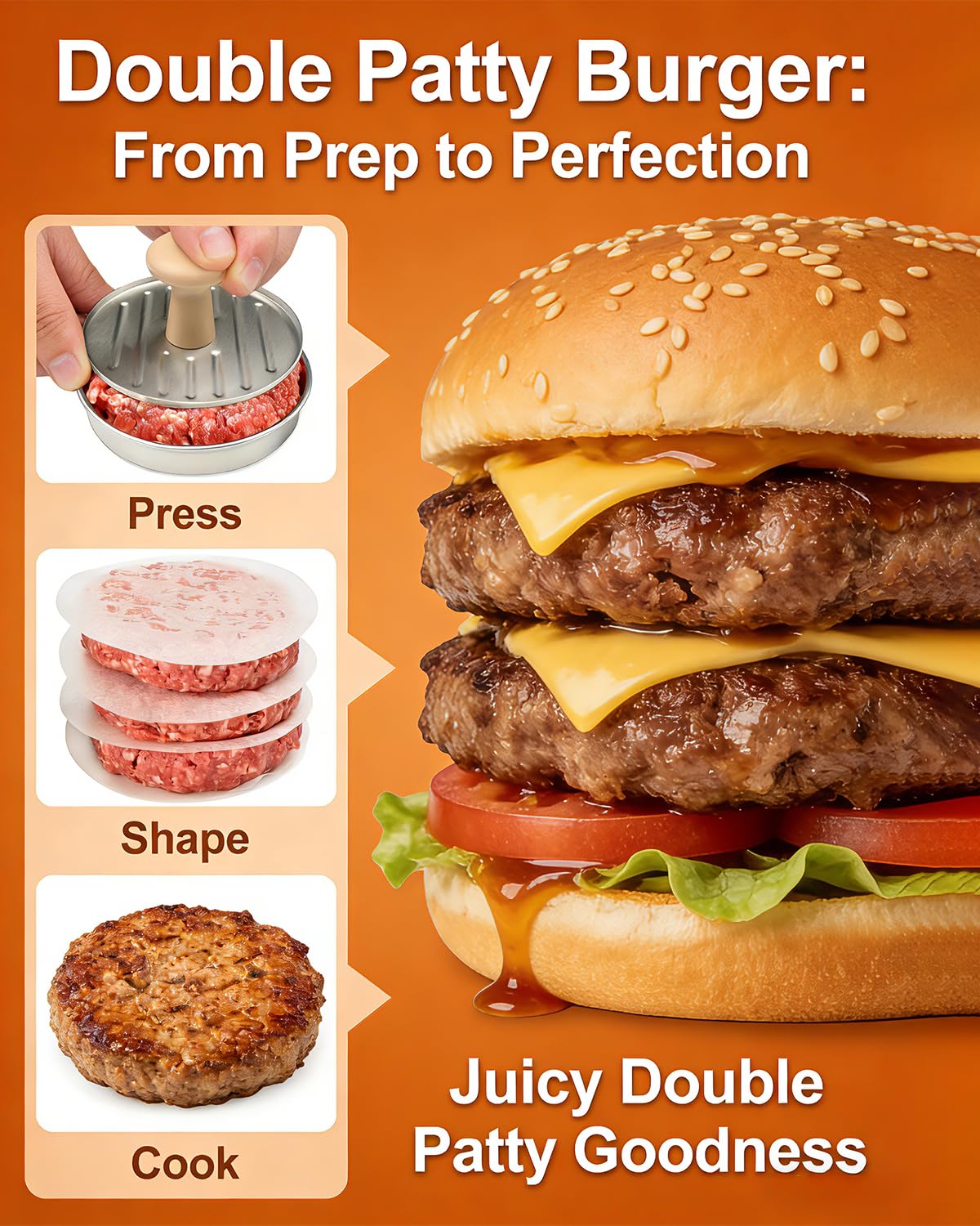 DSTHISAR Burger Press, 5”Stainless Steel Hamburger Press Patty Maker, Non-Stick Hamburger Press for Making Patties, for Grilling and Cooking, Comes with 100 Pieces of Wax Paper