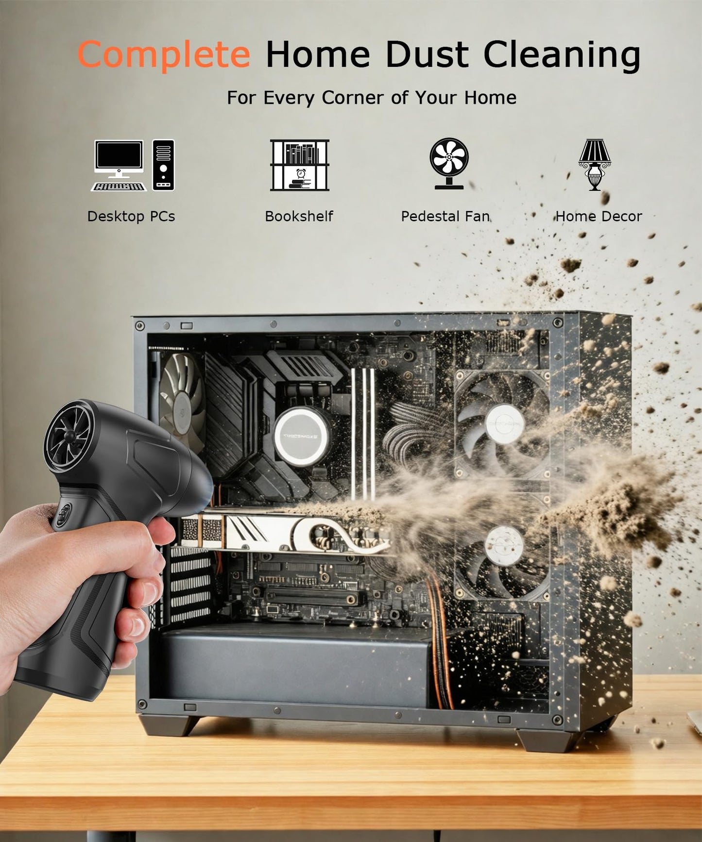 Compressed Air Duster 130,000 RPM, Electric Air Blower with Scroll Wheel Precision Speed Control, Storm-Level Turbo Airflow for Home Car PC Dust Cleaning, Cordless Rechargeable Portable Gadget for Men