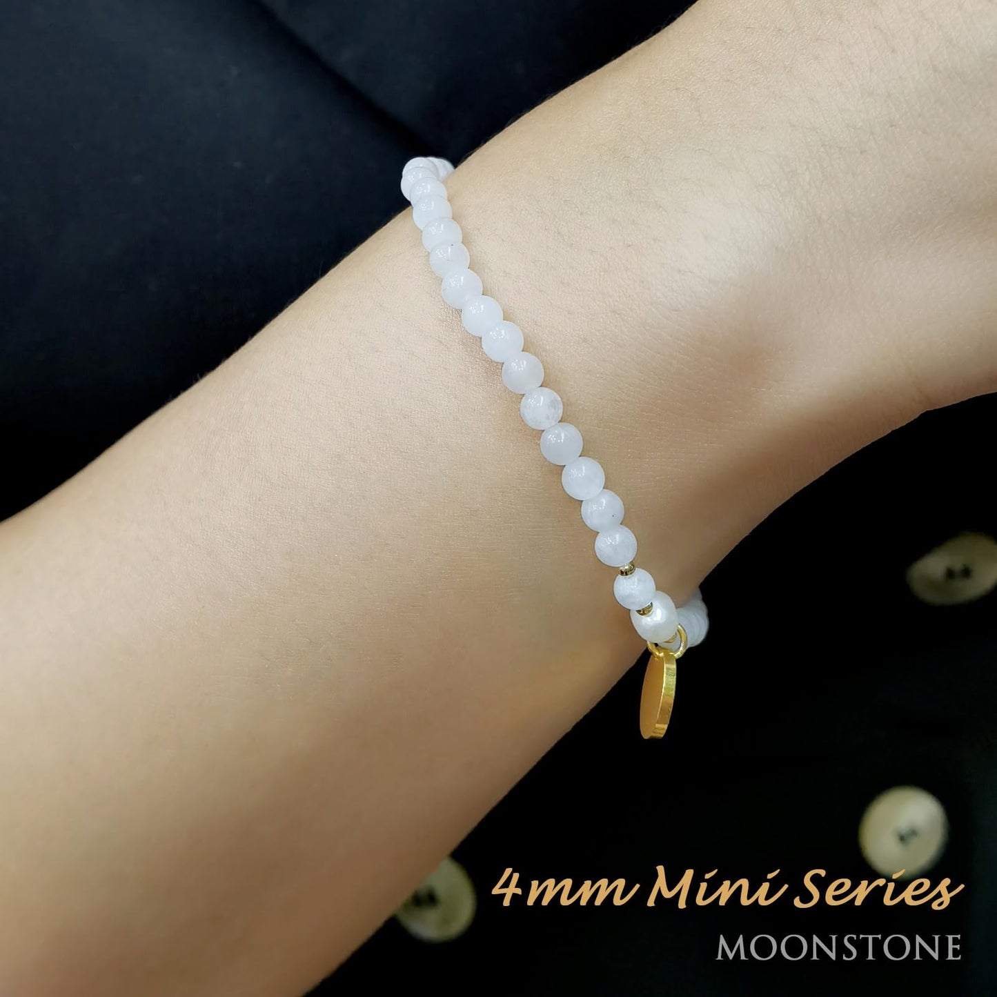 Morchic 4mm Natural Moonstone Gemstone Beads Stretch Bracelet for Women, With Freshwater Pearls, Energy Gem Birthday Gift for Her 7.2”