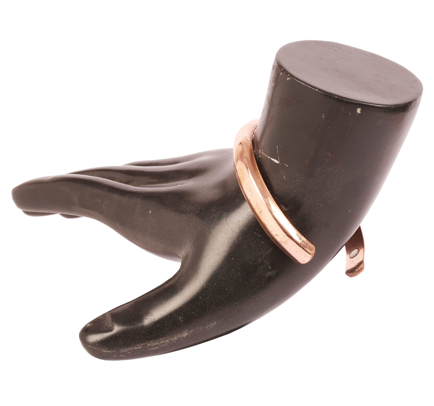 Touchstone Indian Handcrafted Pretty Tapered Pattern Triple Magnet Hand Forged With Solid And High Gauge Minimalistic Elegance Pure Copper Bracelet In Natural Tone.