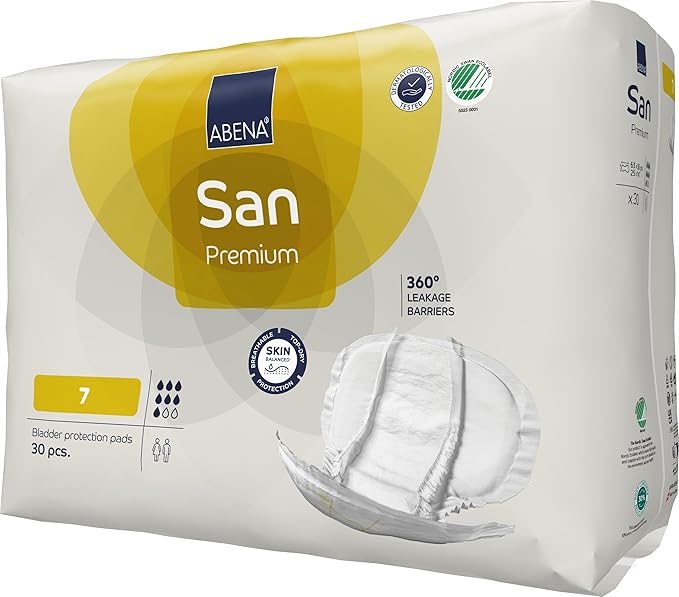 Abena San Premium Incontinence Pads, Moderate Absorbency, (Sizes 4 to 7), Size 7, 30 Count