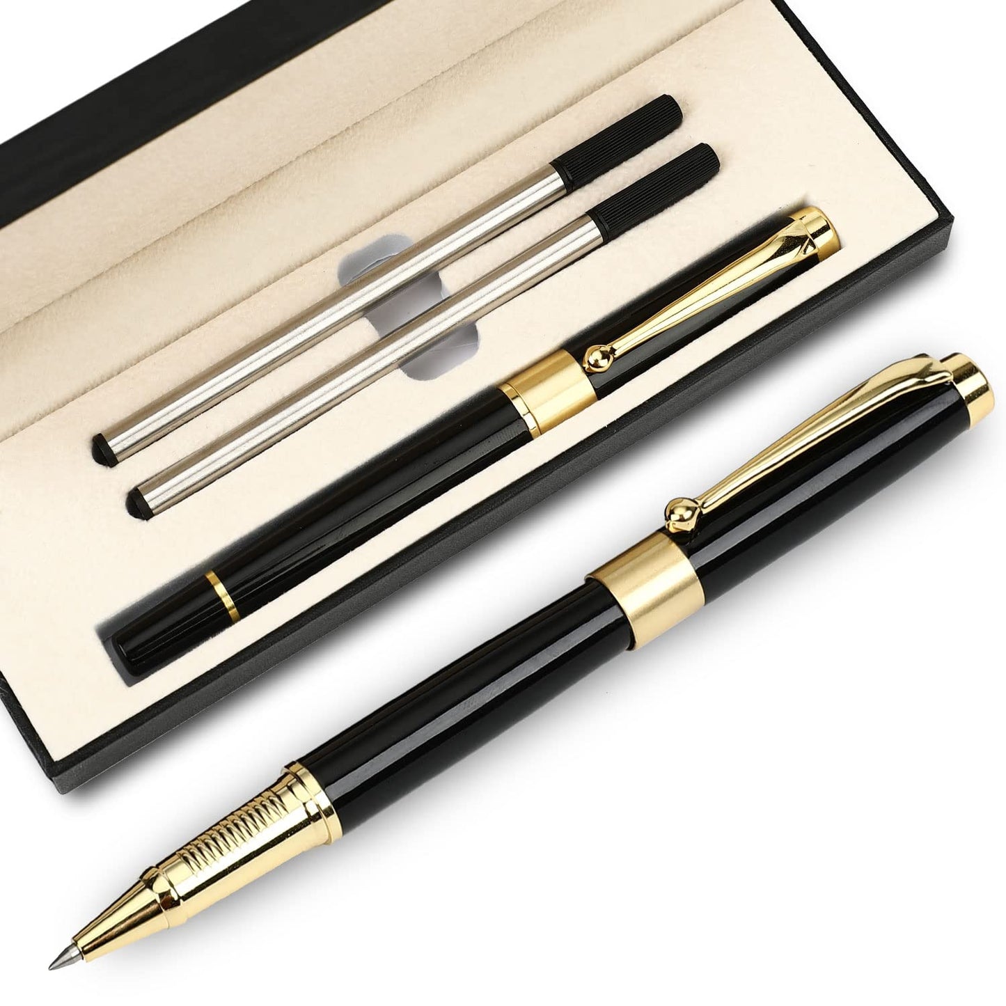 YIVONKA Ballpoint Pen Black Refill,Luxury Ballpoint Line width 0.5mm,Best Ball Pen Gift Set for Men & Women Professional Executive,Office,Nice BallPens Classy Gift Box (Black)