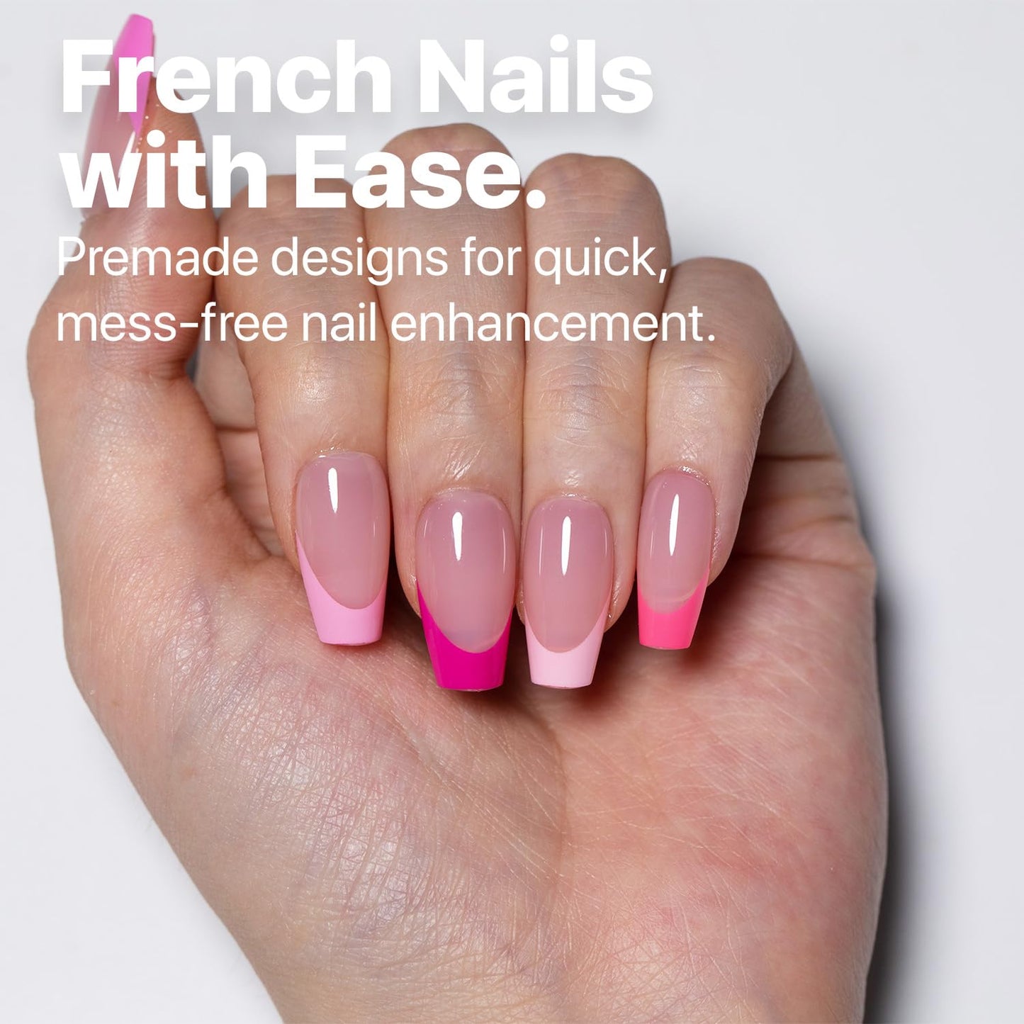 SXC Cosmetics French Tip Press On Nails – 5 Pink Series, Short Coffin, X-Pro Tips Starter Kit | 160PCS, 16 Sizes, 5 Styles, Beginner-Friendly