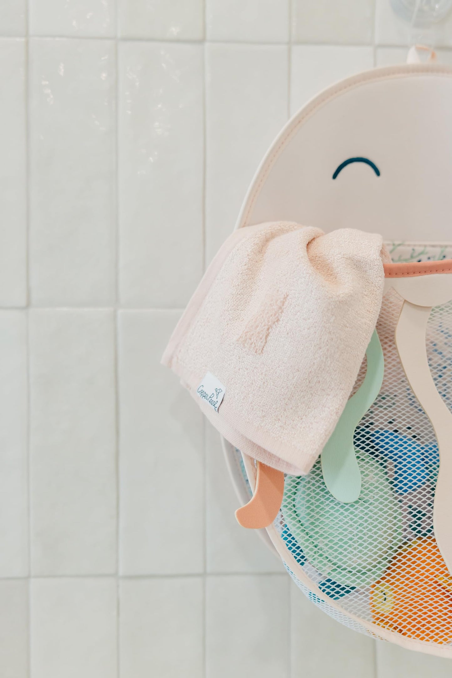 Copper Pearl Oceana Bath Toy Organizer with Suction Cups Extra-Large Mesh Bath Toy Holder for Bathtub, Quick-Dry Bath Toy Storage Net, Convenient Bath Toy Net for Tub - Cora