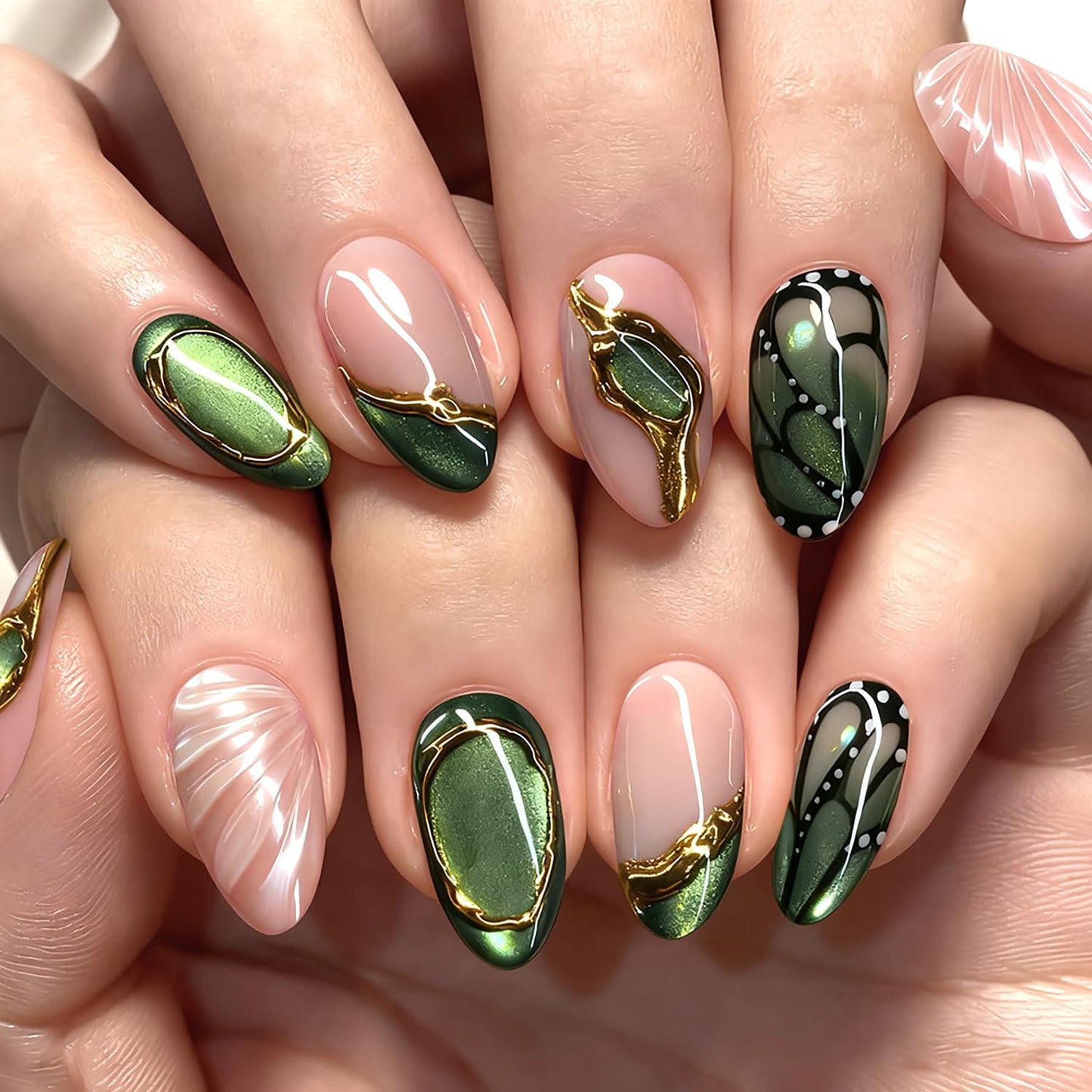 30 Pcs Irregular French Tip Press on Nails 3D Stripe Fake Nails Short Oval Acrylic Glue on Nail Mirror Full Cover False Nail for Women