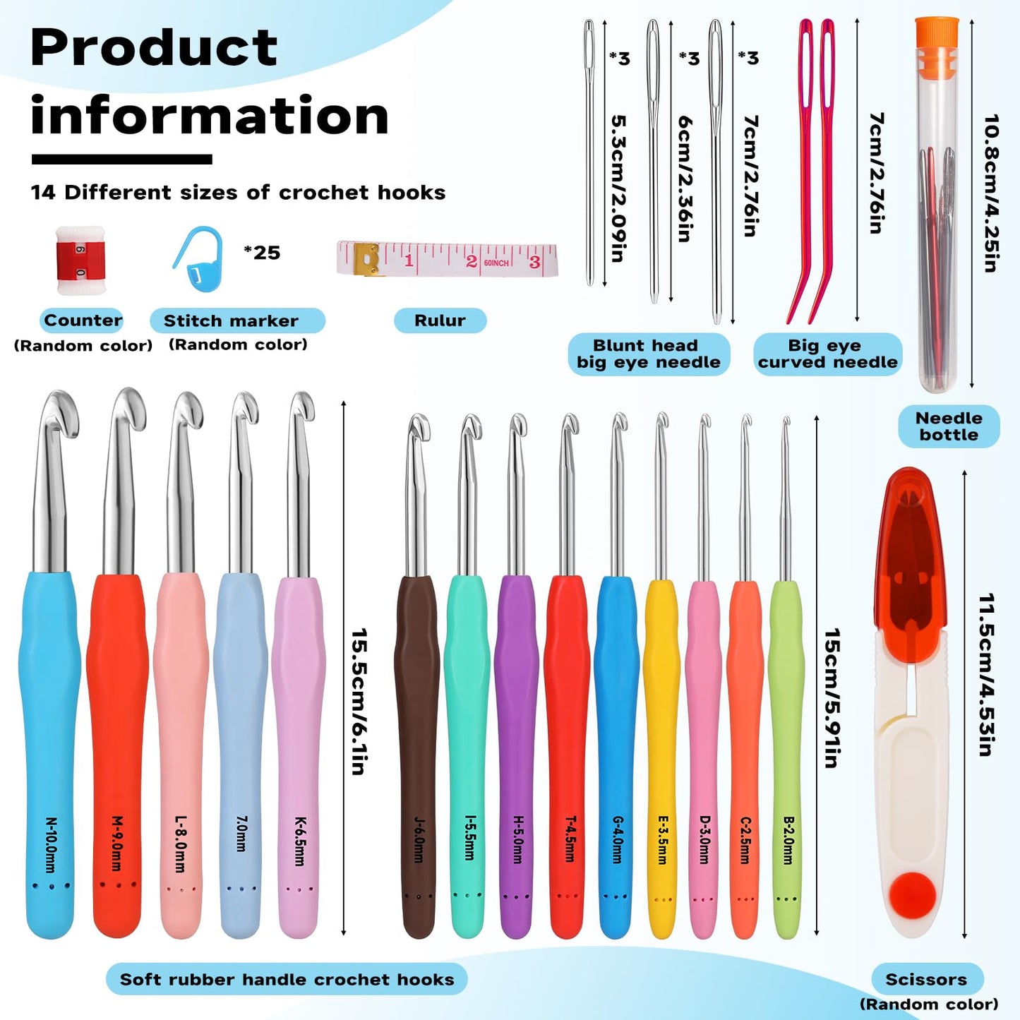 Mayboos 14 Sizes Crochet Hook Set, Large Crochet Hooks Yarn Needle Kits Knitting Needles with Ergonomic Handles for Beginners