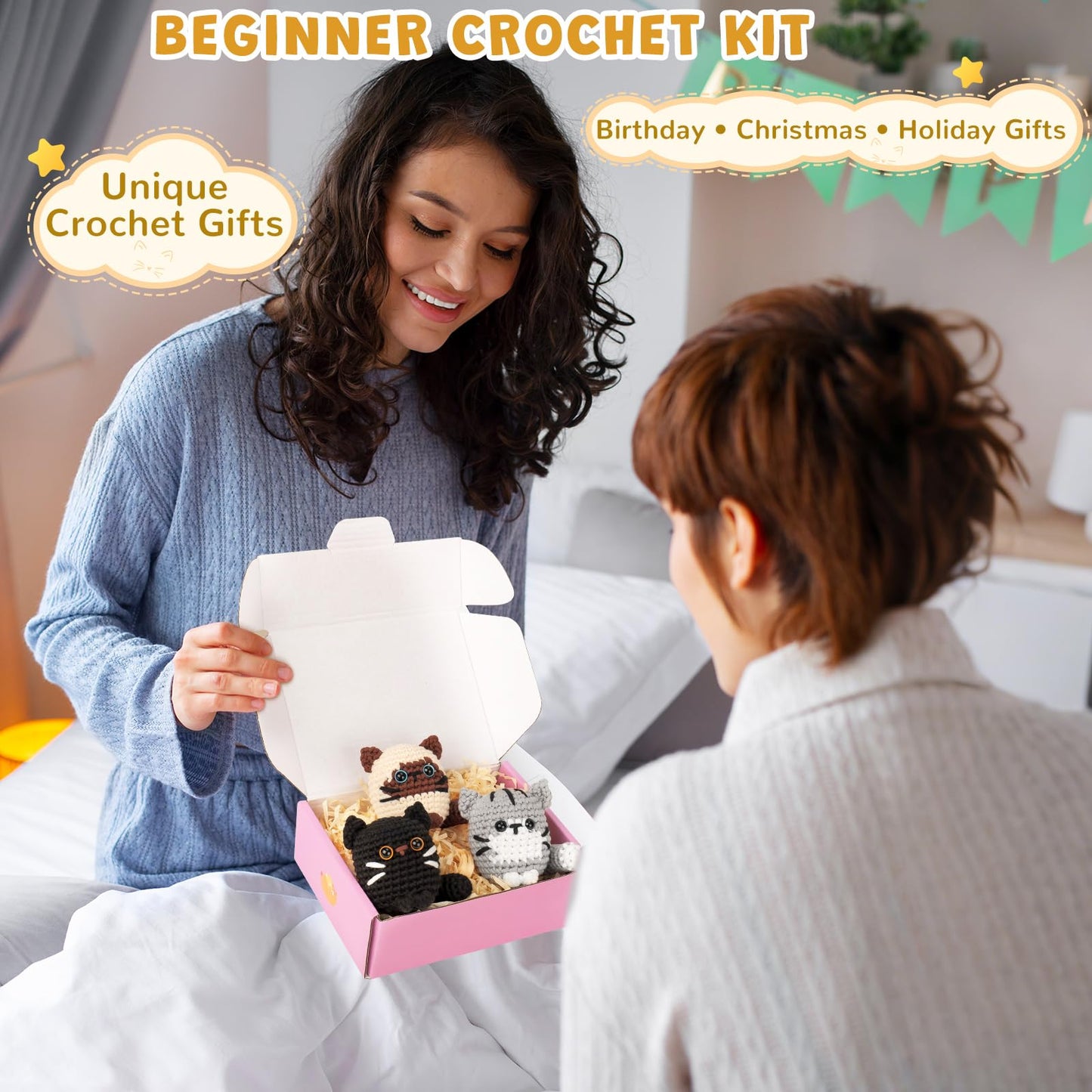 Fortuning's JDS Crochet Kit for Beginners, Cat Crochet Kit for Adults Beginner, Complete DIY Crochet Starter Kit with Step-by-Step Video Tutorials, Easy Knitting Kit Cat Crochet Gifts
