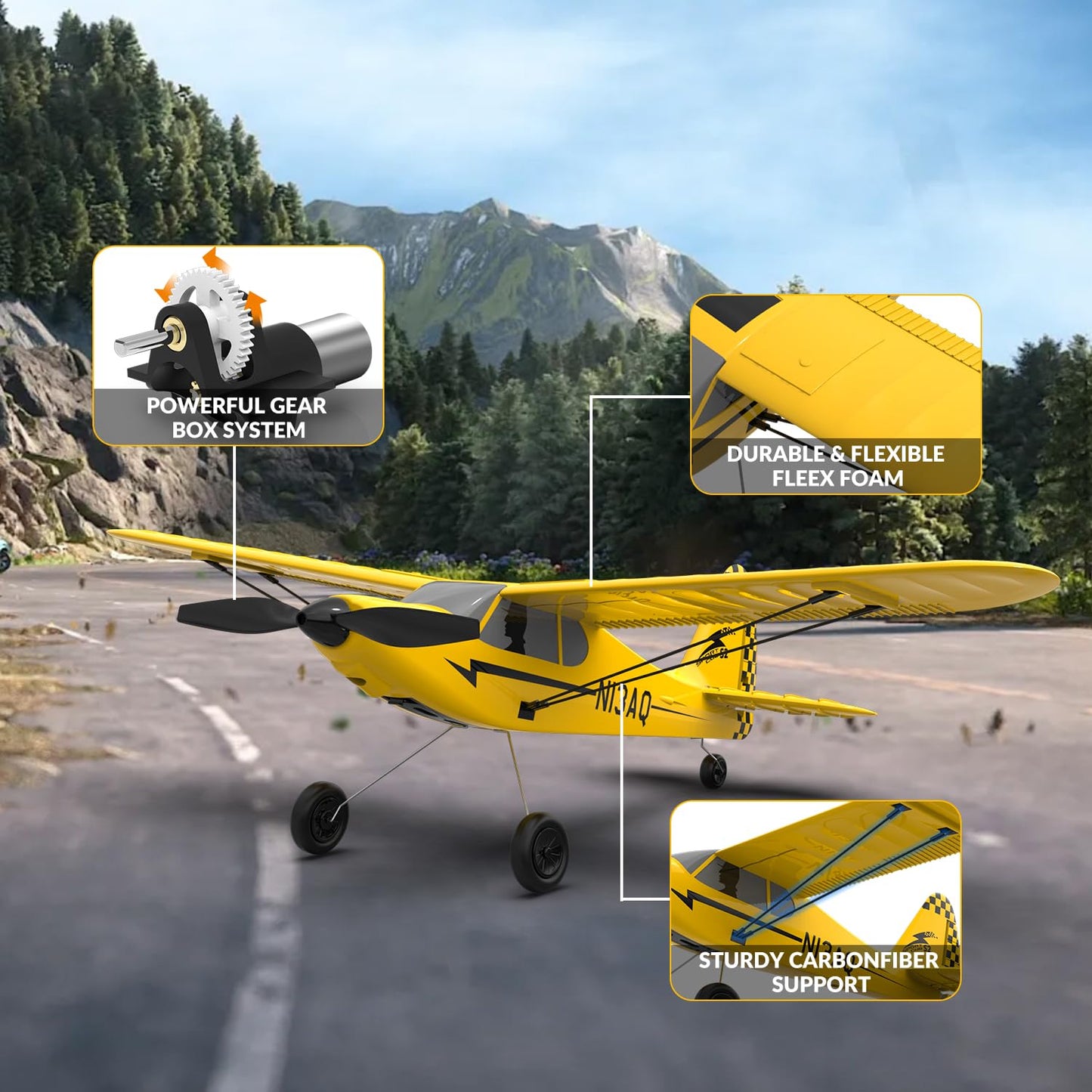 volantexrc RC Plane Trainer Sport Cub 3CH Remote Control Airplane with Prop Saver, 6-Axis Gyro Stabilizer & 3 Modes to Fly, Radio Controlled Aircraft RTF for Beginners and Adults (400mm,Yellow)
