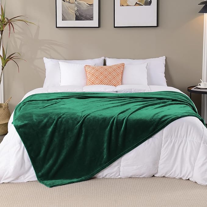 SOCHOW Flannel Fleece Blanket Throw Size, All Season Lightweight Super Soft Cozy Blanket for Bed or Couch, Green, 50x60 inches