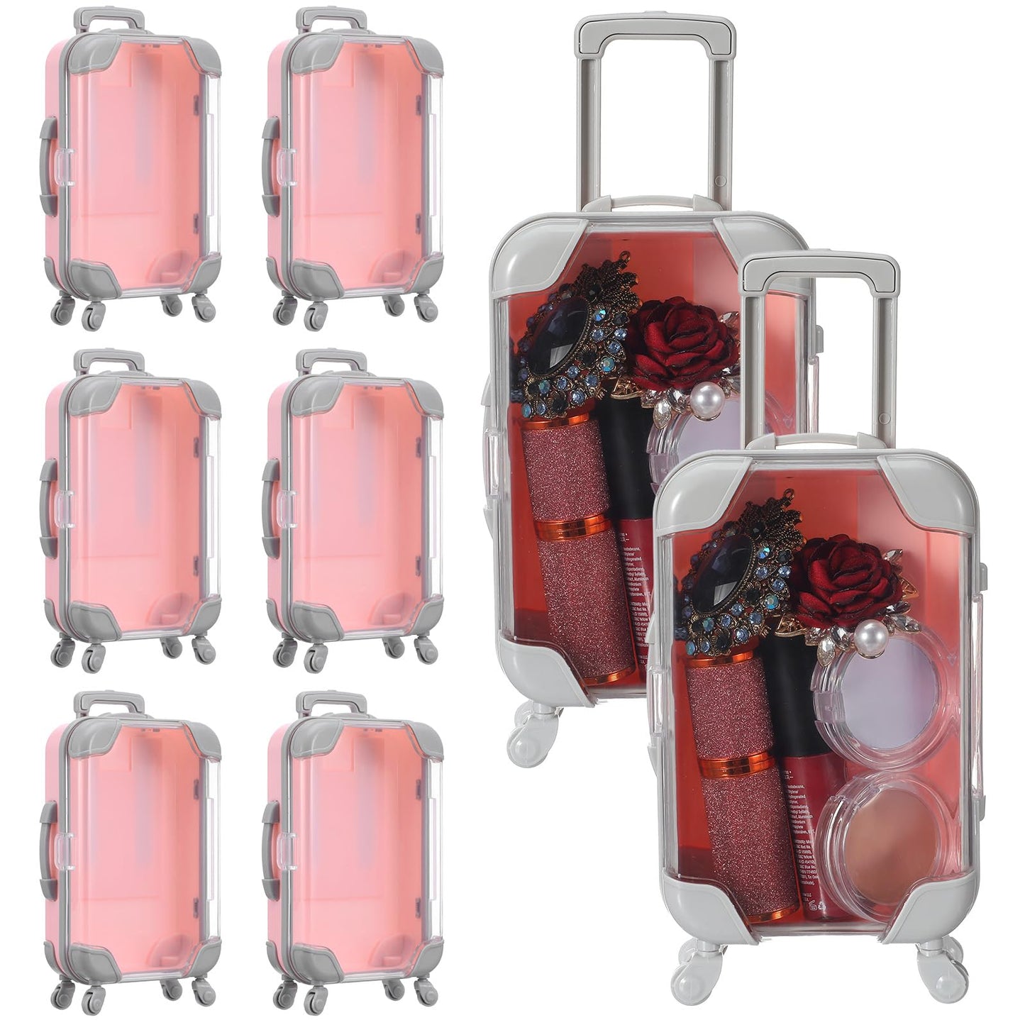 Douaowoc 8 Pack Mini Suitcase Candy Box, Tiny Plastic Luggage, Mini Empty Suitcase Party Favor Box for Travel, Wedding, Family Vacation, Jewelry, Party, Pink