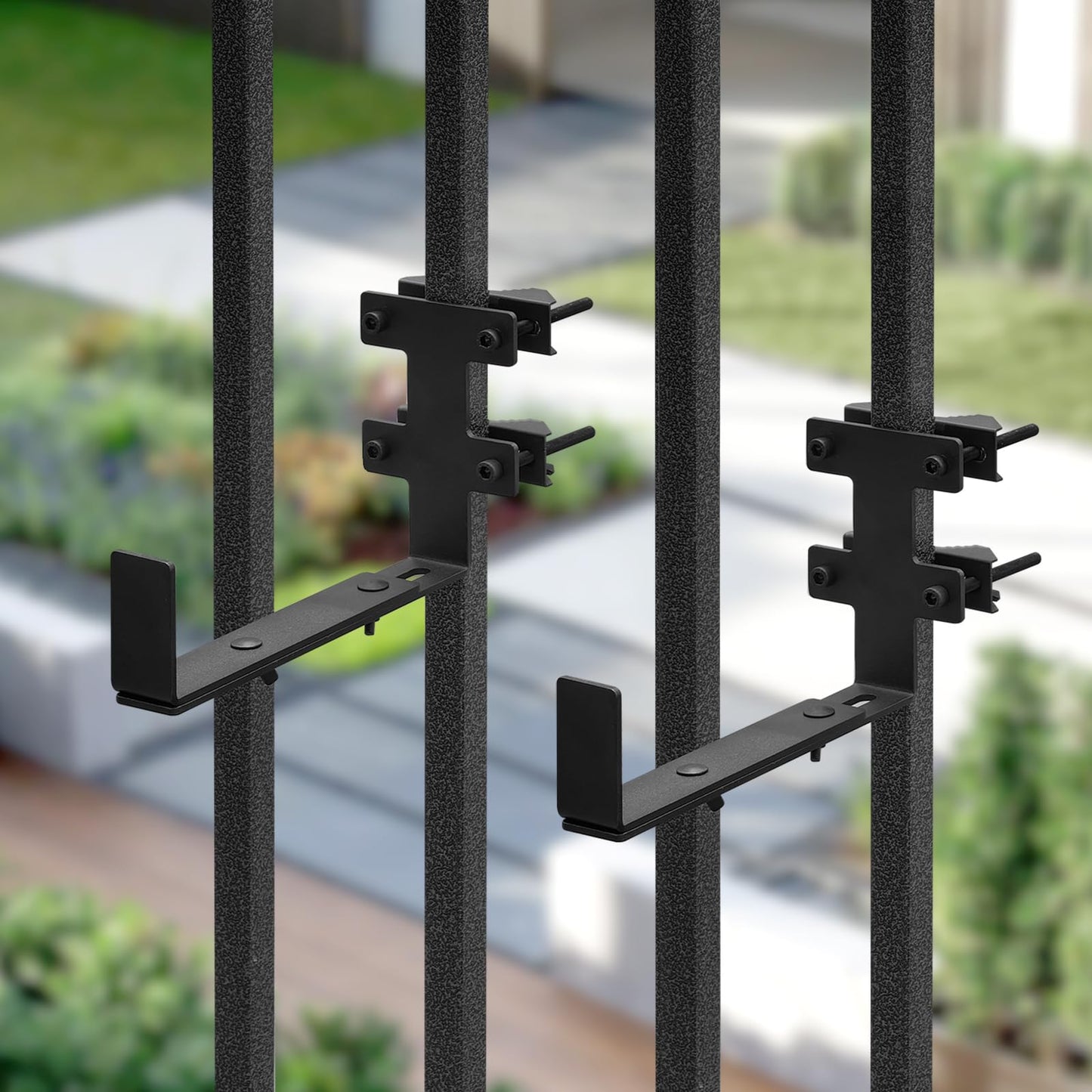 Planter Box Bracket, Flower Box Holder Circular and Square Railings Brackets,Adjustable Deck Railing Planter Box Holder for Patio Garden Fence Pergola Balcony (4 Pieces)