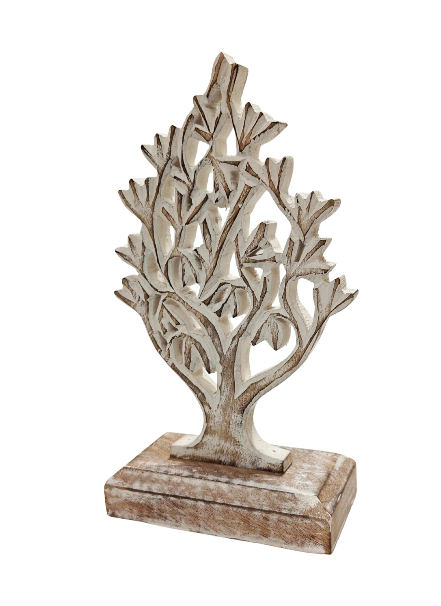 VANIYA CRAFTS® Rustic Wooden Tree Shape Table Sculpture – Handmade Carved Home Decor Accent for Living Room, Bedroom, Entryway, or Office (Antique White Finish)
