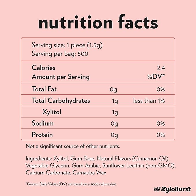 XyloBurst Gum | Xylitol Chewing Gum | Sugar Free, Gluten Free, Keto Friendly | Aspartame Free Gum | Cinnamon | 500-Count Bag
