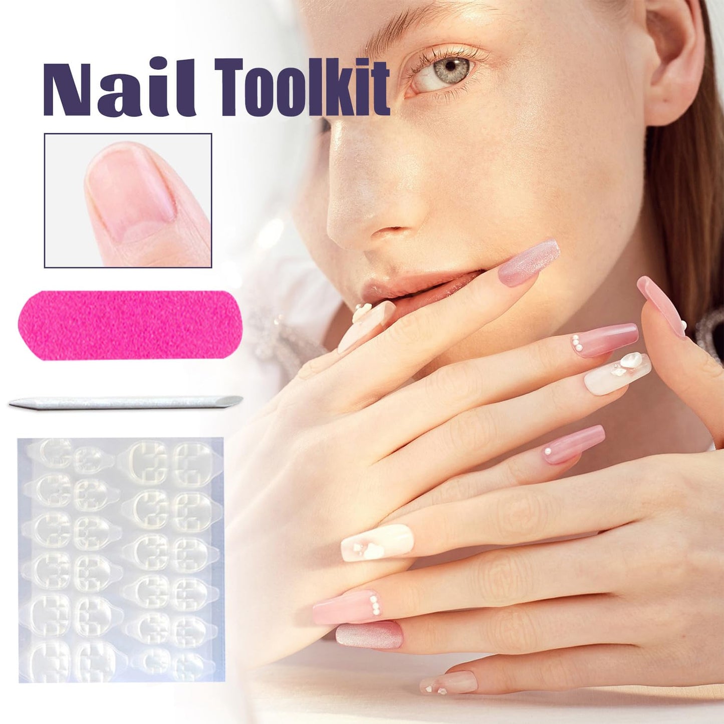 Ballet Shaped Press on Nails Long Length Flower False Nails Pretty Feather and Clouds Design Artificial Nails Blue Gradient Acrylic Nails Glossy Coffin Nails Reusable Stick on Nails for Women 24Pcs