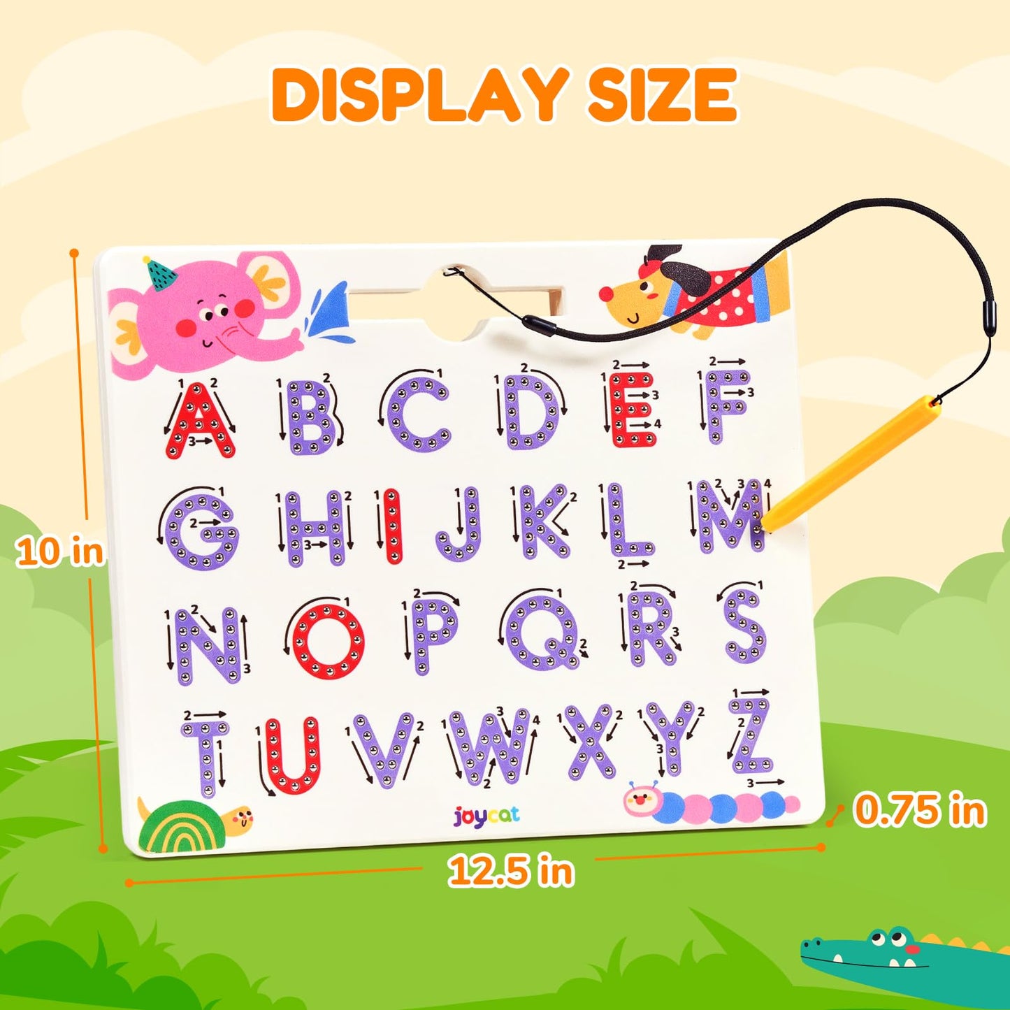 JoyCat Magnetic Animal Letter Tracing Board, Double-Sided ABC Magnets for Toddlers, Uppercase & Lowercase Letter Writing Practice - Preschool Learning Toys, Road Trip Car Activities for Kids Ages 3-5