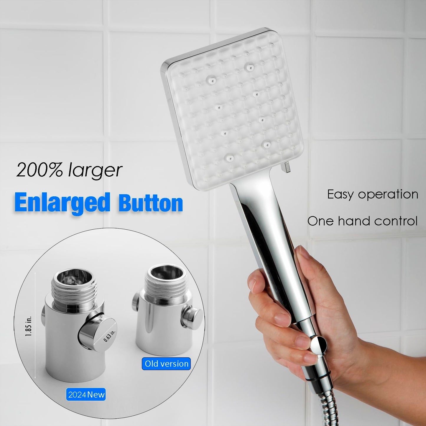 Shower Head Water Shut Off Valve - Pair Pack - Large Button - Water Flow regulator for Shower Hose or Bidet Sprayer - Bathroom & Kitchen water valve (Polished Chrome)