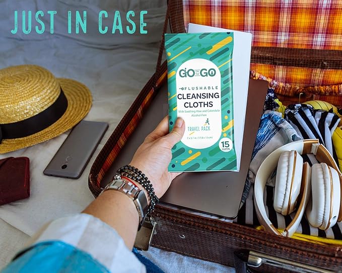 Flushable Wet Wipes for Travel - Travel Flushable Wipes with Soothing Aloe and Calendula - 12 Packs of 15 Count Each - 180 Wipes Total
