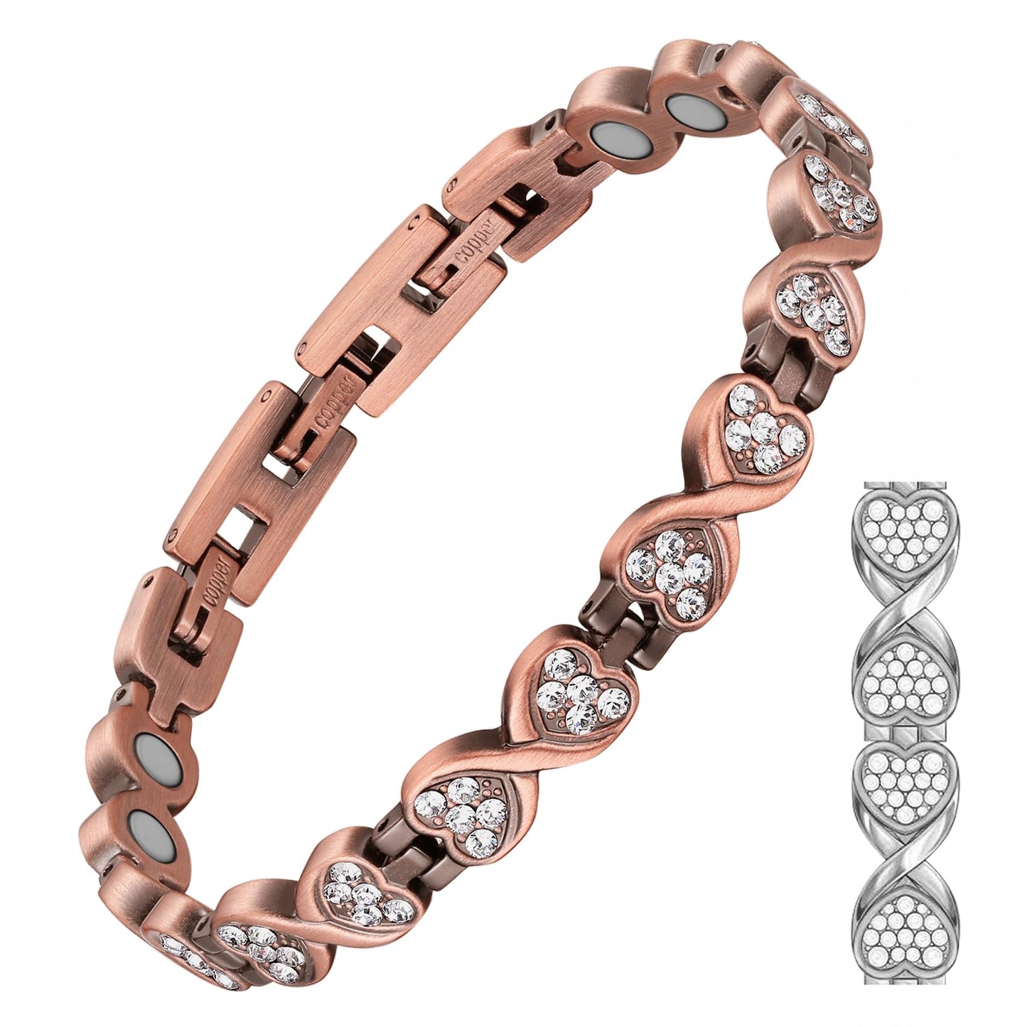Feraco Copper Bracelet for Women Hand Forged 99.99% Solid Pure Copper Magnetic Bracelets with Pro Neodymium Magnets (Infinite Symbol Zirconia)