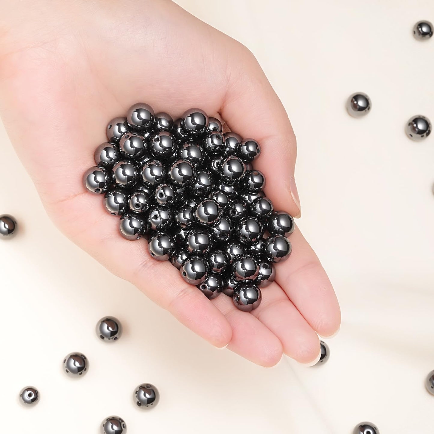 8mm Natural Black Hematite Gemstone Beads Polished Round Smooth Stone Beads for Bracelets Jewelry Making 15inch Loose Beads
