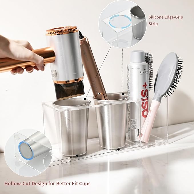 Hair Tool Organizer, Hair Dryer Organizer Wall Mount, Hair Tool Holder Acrylic, Hair Tool Organizer Countertop for Bathroom Hot Tools Holder for Flat Iron Curling, Hair Brush Accessories CHOCHOYAH