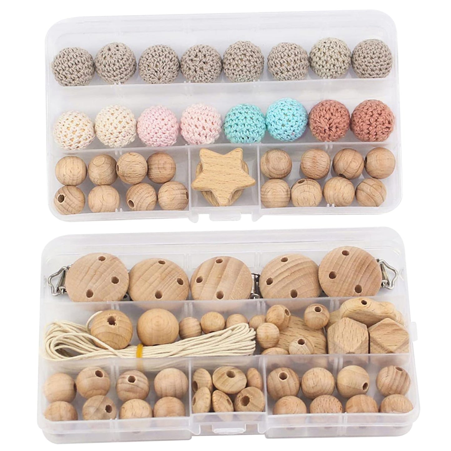 Wood Beads, Macrame Beads 84Pcs/Set Natrual Macrame Wooden DIY Crochet Wooden with Clips for Baby Pacifier Chain, Bracelets, DIY Crafts and Macrames