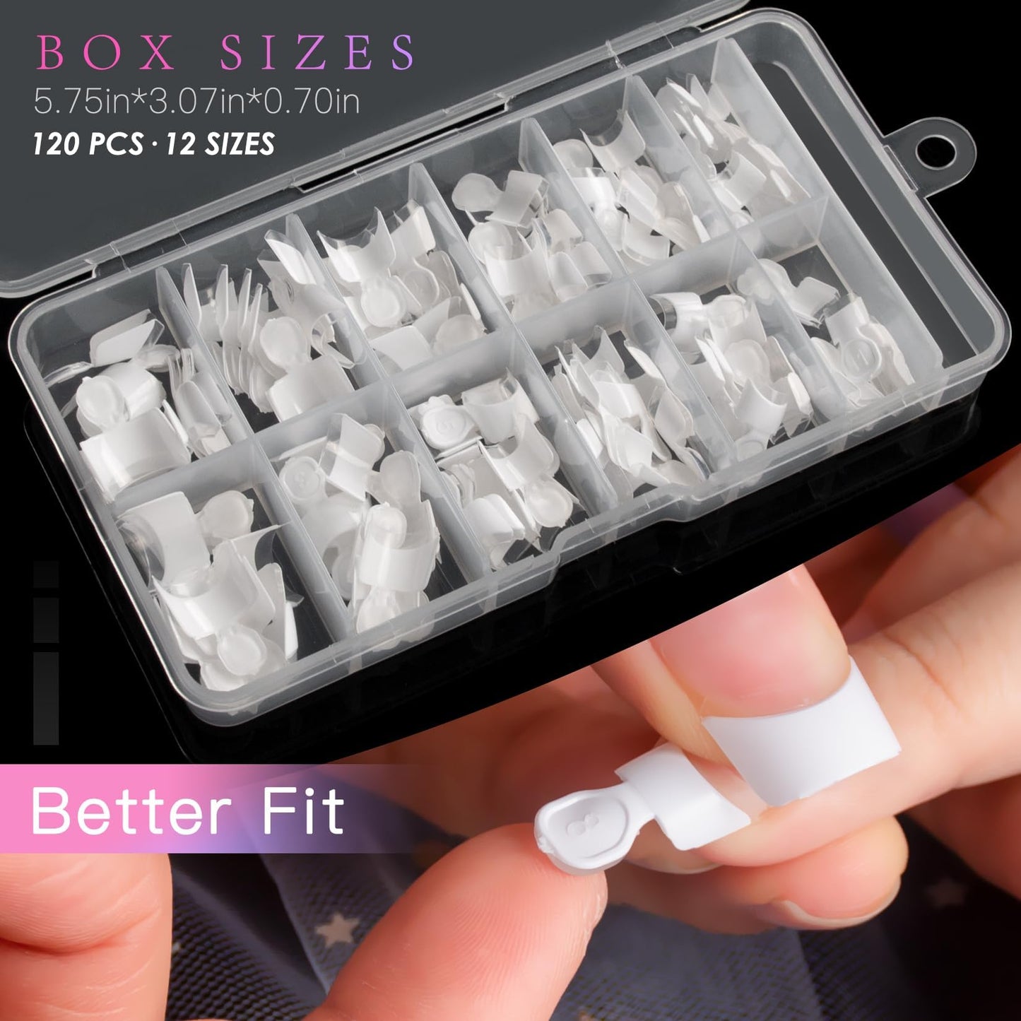 AORAEM White French Nail Tips 120 PCS Short French Style Acrylic Nail Tip 12 Sizes False Nails Clear and White Press on Nails for Women
