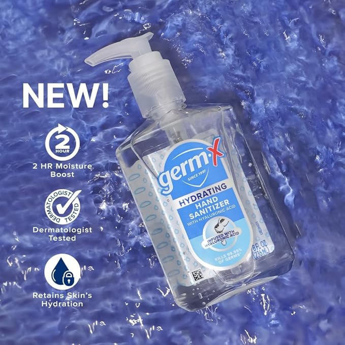 Germ-X Hydrating Hand Sanitizer, with Hyaluronic Acid, 1L (Pack of 4) Bulk Pack, No Rinse Formula, Sanitizing Liquid Gel for All Skin Types, Formulated without Parabens, Phthalates & Dyes