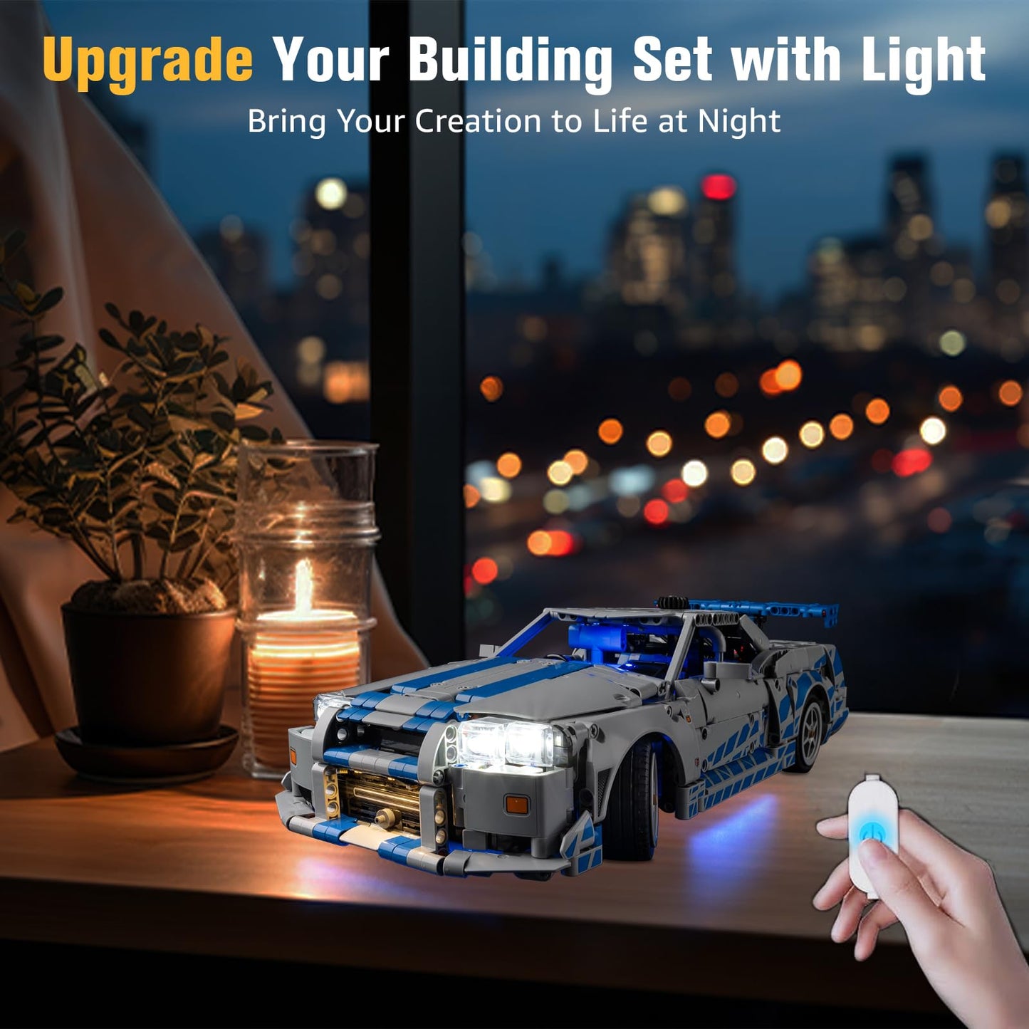 BrickSoul Upgrade Light Kit for Lego 42210 2 Fast 2 Furious Nissan Skyline GT-R (R34) Car Building | with ON/Off & Dimmer Switch & Hidden Cable Tech | Easy Install Lighting Set (42210 NOT Included)