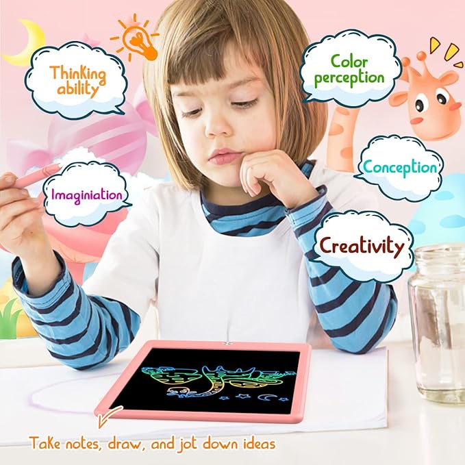 LCD Writing Tablet Doodle Board, Colorful Drawing Pad, Electronic Drawing Tablet, Drawing Pads,Travel Gifts for Kids Ages 3 4 5 6 7 8 Year Old Girls Boys (10.5 inch, Orange+Pink)