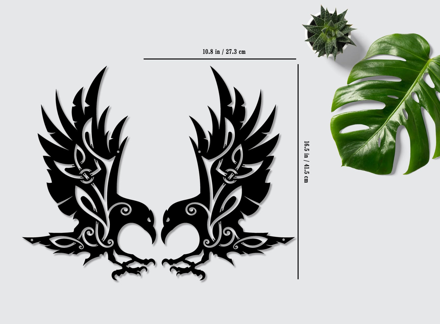 Viking Raven Wall Decor Metal Crow Wall Art Gothic Home Decorations Celtic Art for Living Room Bedroom Indoor Outdoor (Black 2 Set)