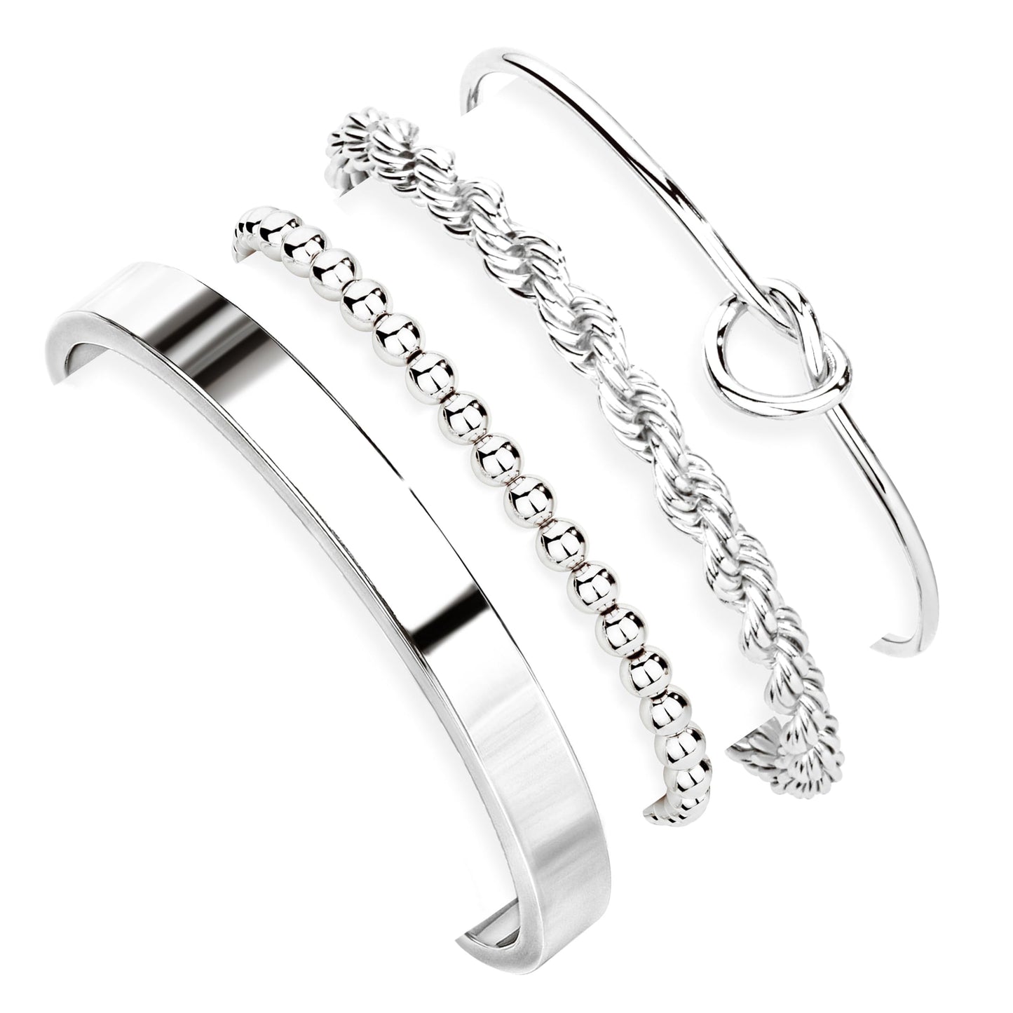 Silver Cuff Bracelets Stack for Women, Silver Plated Bangle Link Chain Bracelets, Trendy Waterproof Jewelry Gifts Adjustable