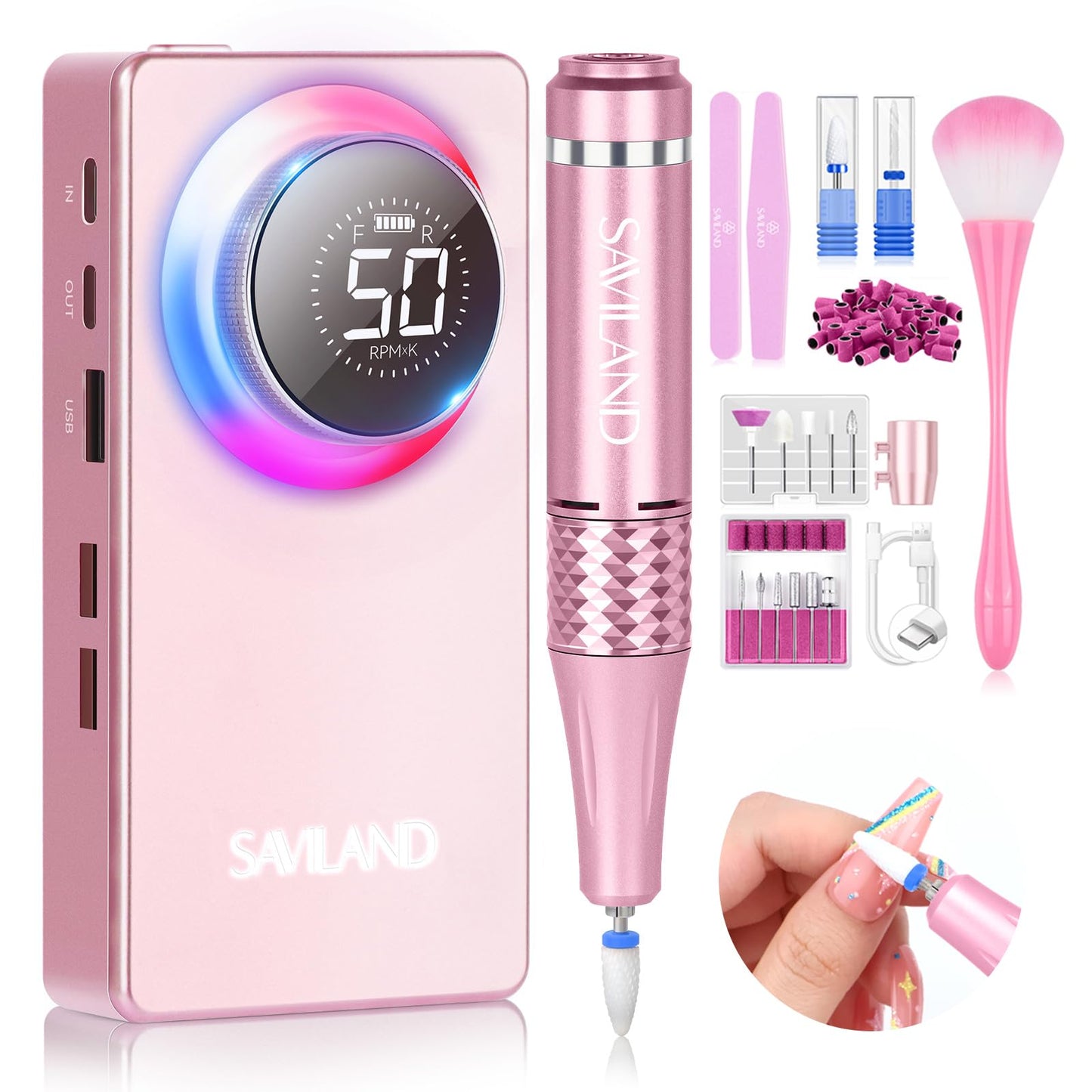 SAVILAND 50000RPM Professional Electric Nail Drill: 2026 Portable Nail Buffer Nail Drill Kit for Nail Tech Arylic Nail Tools Elec