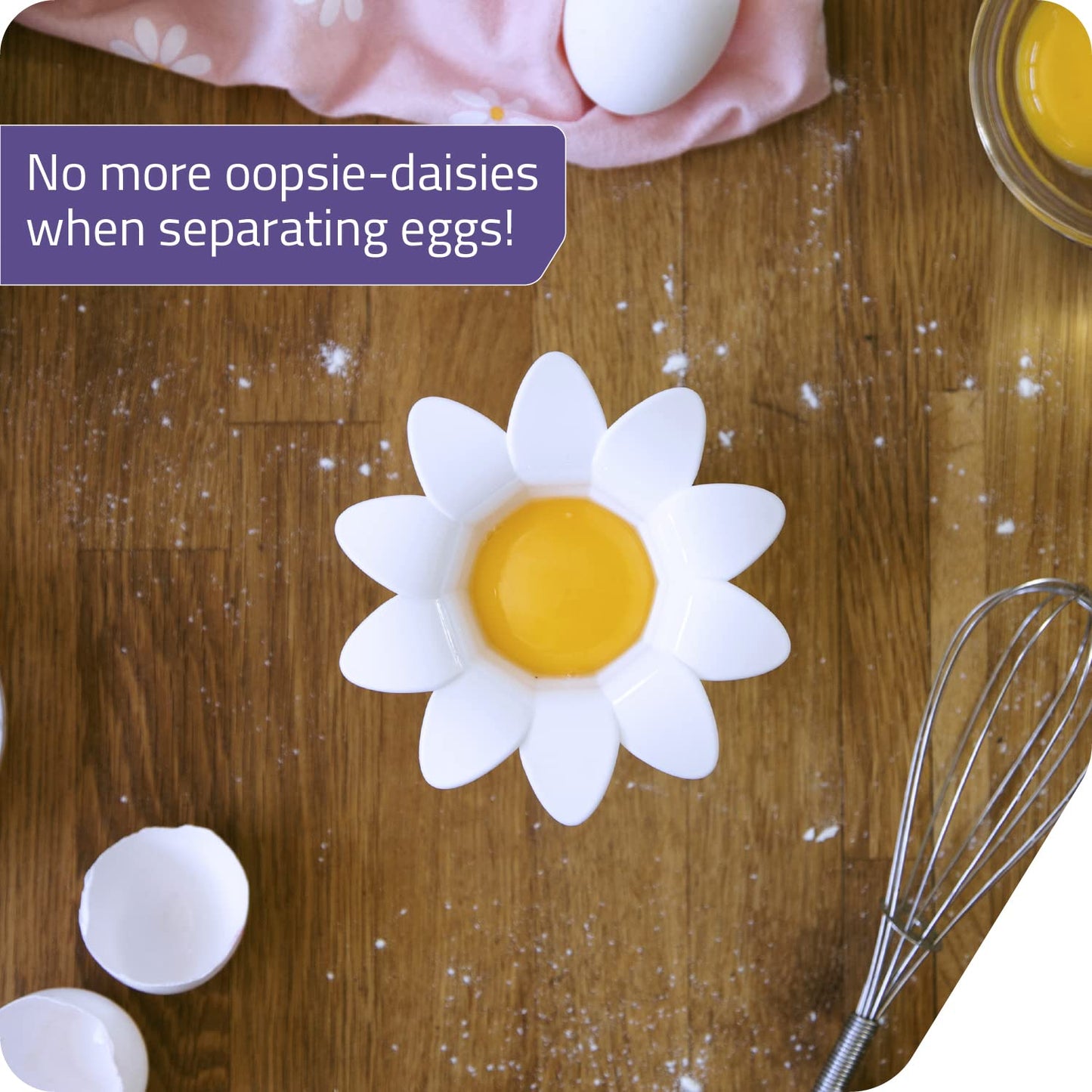 Peleg Design Daisy Plastic Egg Separator, Egg White Yolk Divider Kitchen Gadgets Baking Tools Egg Extractor, Cute Flower Design