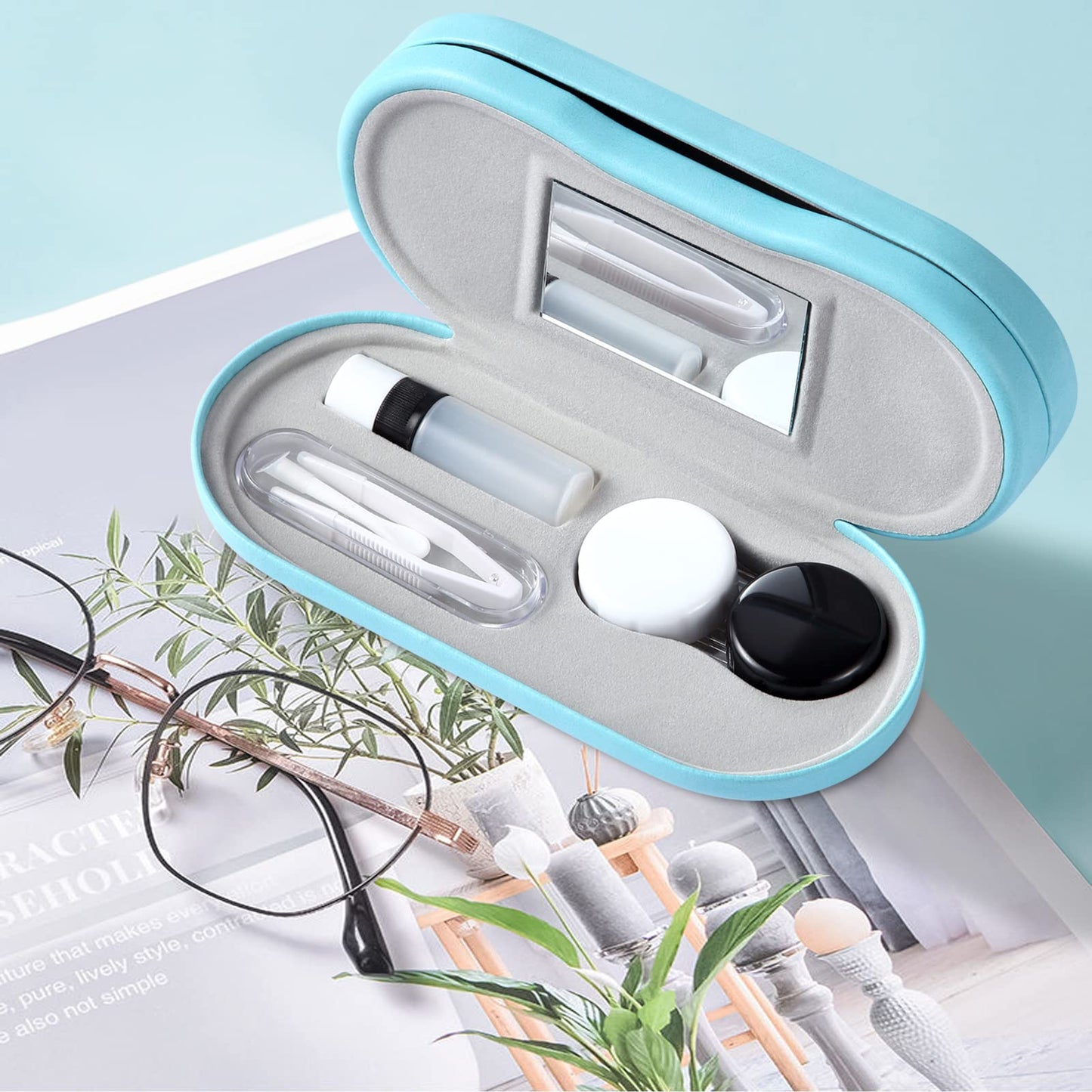 AITIME 2 in 1 Double Sided Portable Contact Lens and Eyeglasses Case - Marbling, Multifunction, Durable, Compact, Portable Storage Kit