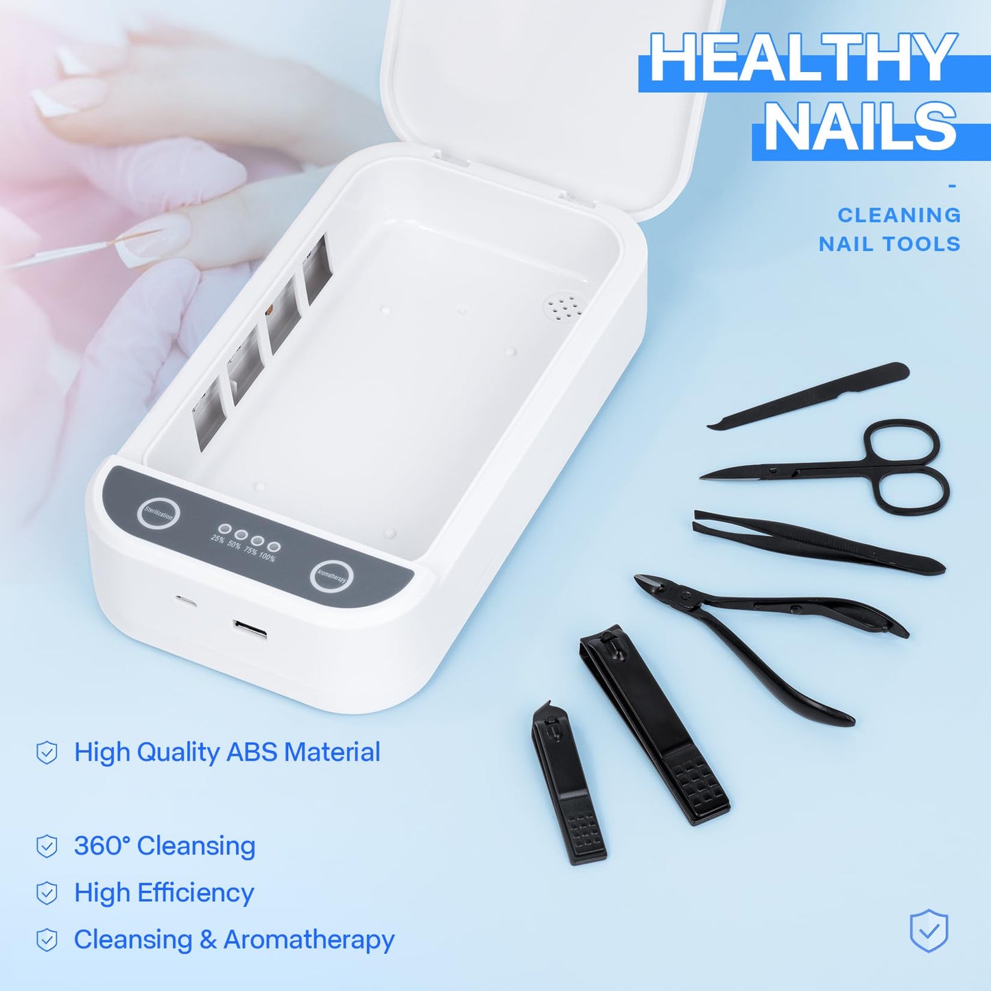 LXIANGN Nail Tool Sterilizer with Blue Light,Portable USB Sterilizer For Nail Tools Nail Cleaning Box Beauty Tool Cleaner Machine for for Nail Salon, Tweezers, Jewelry, Phone, Manicure Tools Cleaning