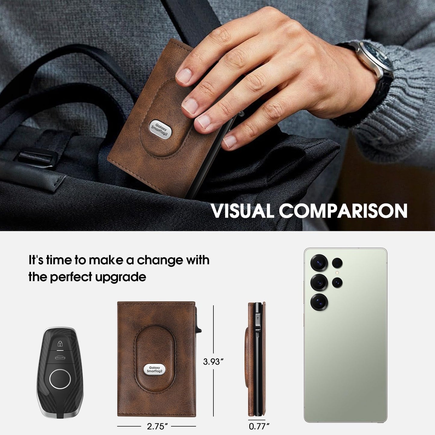 GAOCHALE Mens Wallet for Samsung Smarttag2 Pop up Card Holder Compatible with Samsung Tag RFID Blocking Wallet for Men 10-14 Card Capacity | ID Window | Cash Slot(Brown)