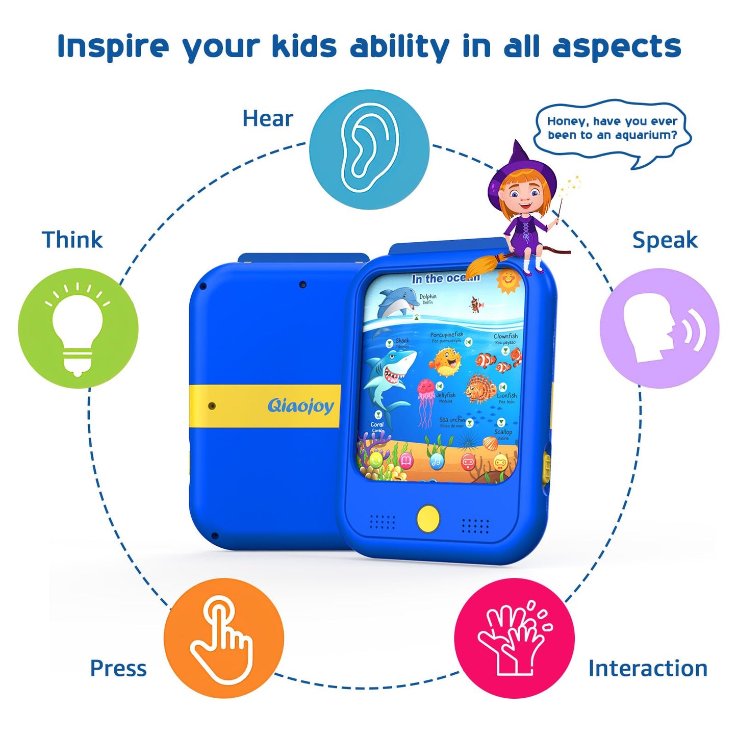 Qiaojoy Kids Learning Tablet Educational Learning Pad for Toddlers 2-5 to Learn Alphabets, Numbers, Foods, Time, Music, Talking Cards for Toddlers，Learning Educational Toy Kids Gifts