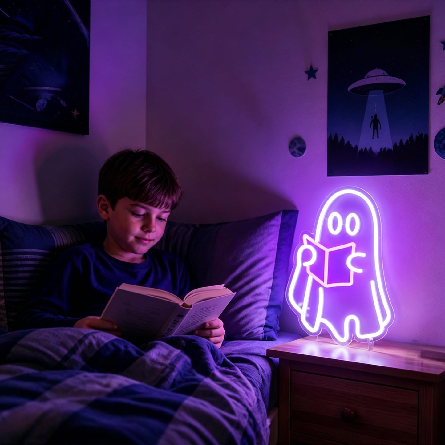 Ghost Read Book Neon Sign Led Neon Lights Signs for Wall Decor USB Powered Led for Room Decoration Home Bar Game Room Party Decor