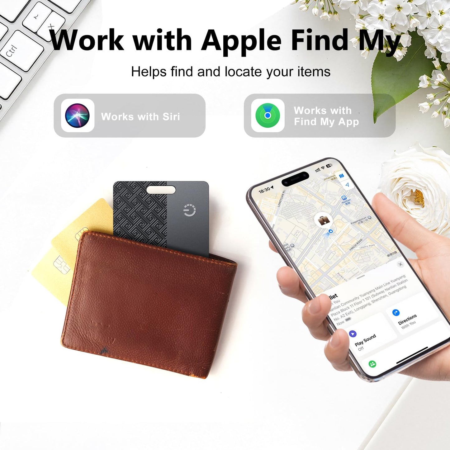 Ultra-Thin Wallet Tracker Card(iOS Only), Bluetooth Tracker Smart Card for Apple Find My iPhone Wallet GPS Tracker, Supports Wireless Charging, 10 Years Battery for Luggage, Wallets, Backpacks, Keys