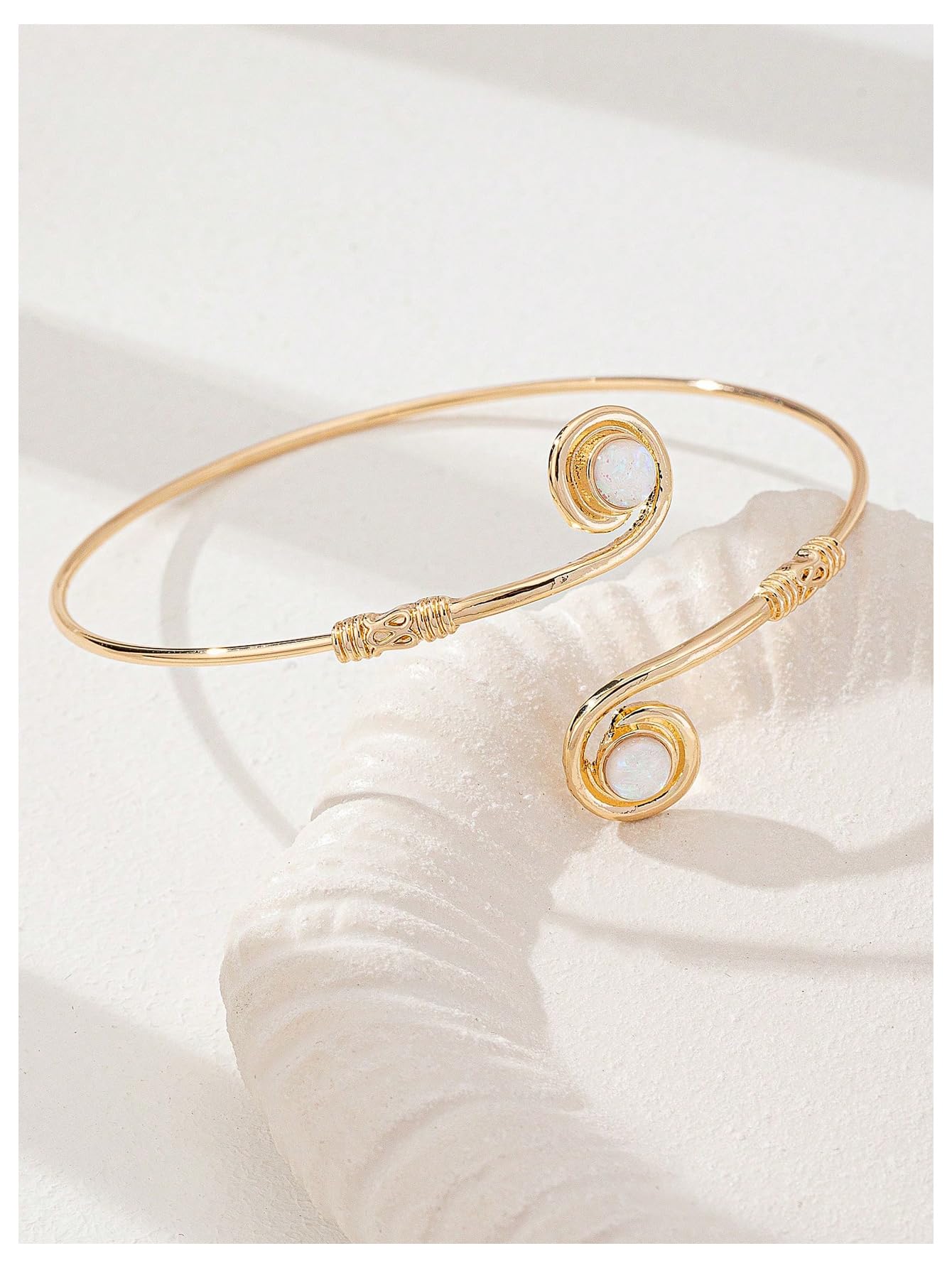 MakeMeChic Beach Gold Arm Cuff Jewelry for Women Bangle Band Armlet Flower Upper Arm Cuff Bracelet Summer Beach Essentials Opal Gold One-Size
