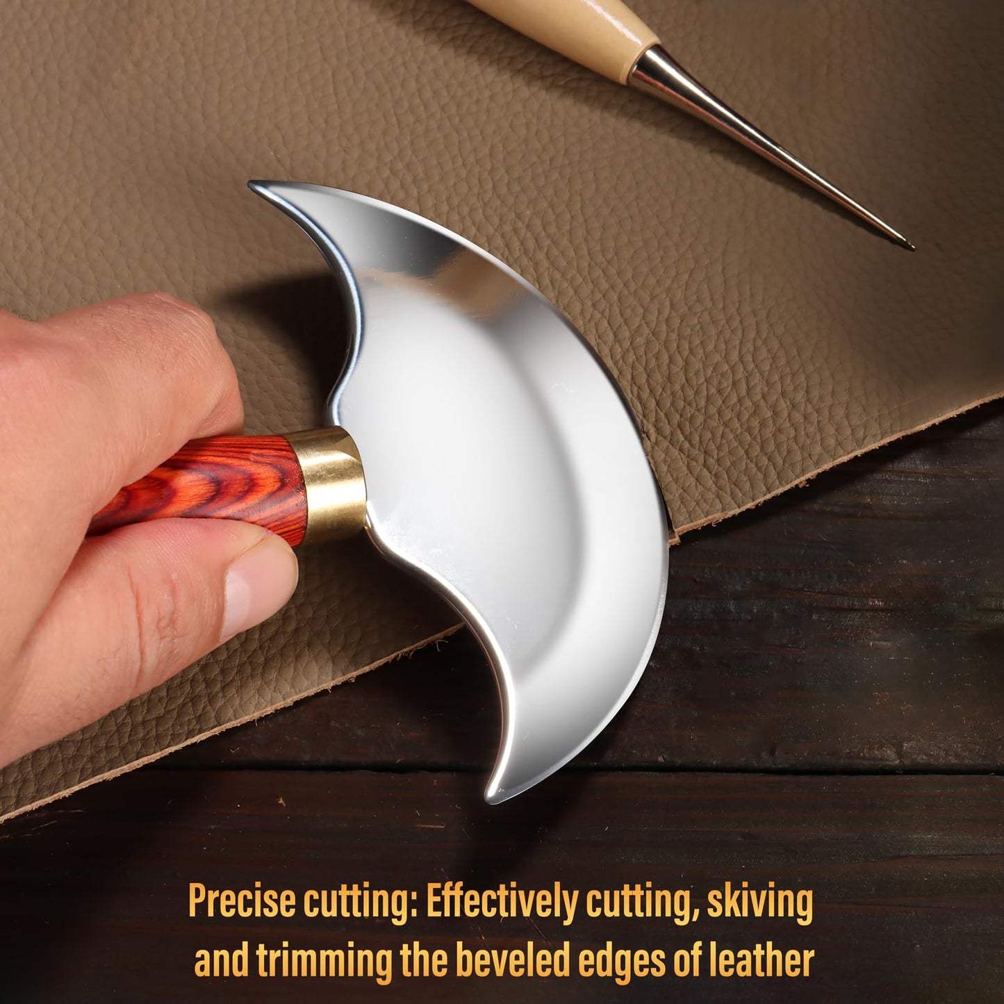 Coowolf Leather Knife with Wooden Handle, Leather Working Tools for Cutting Skiving and Trimming