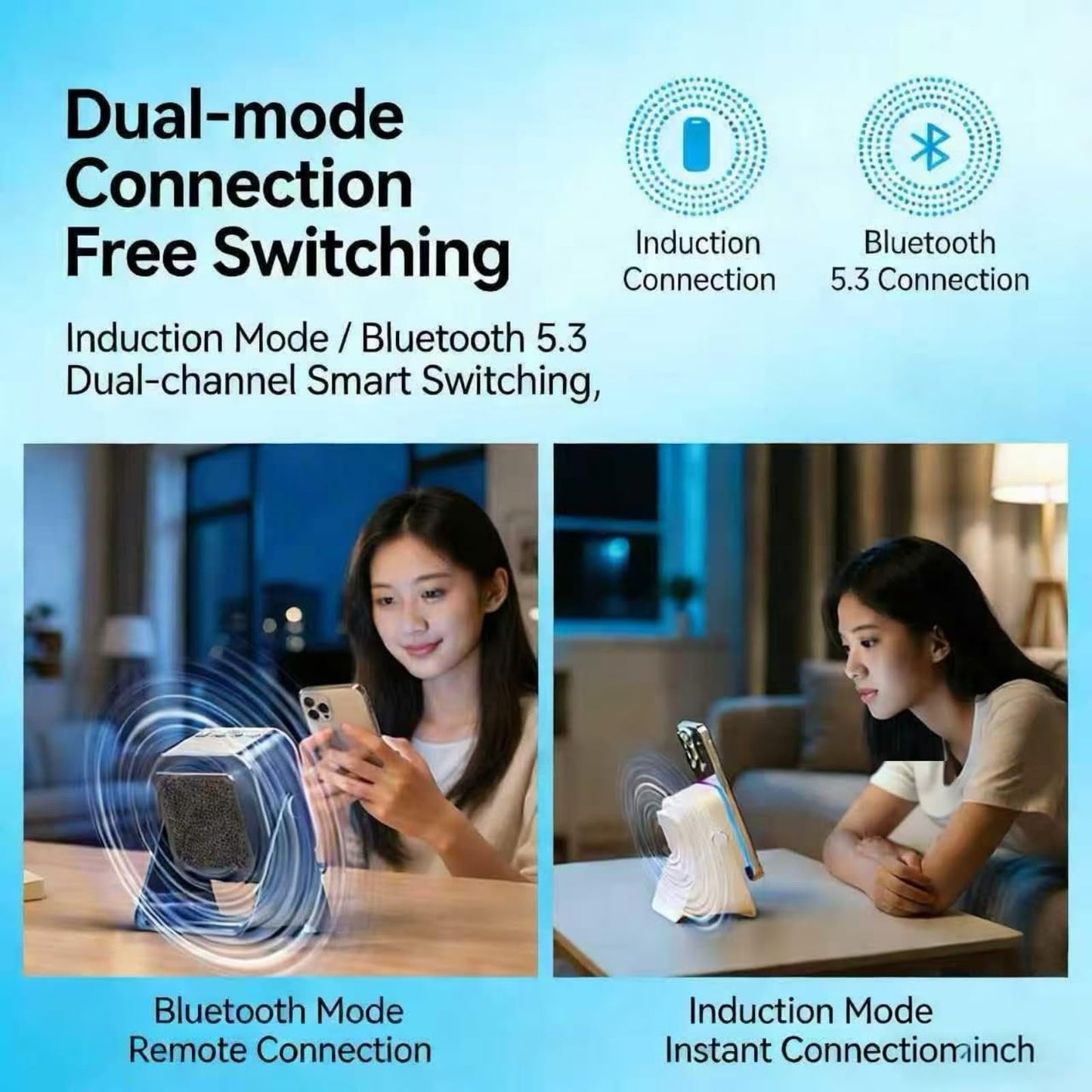 5-in-1 Wireless Induction Speaker,360°Adjustable Phone Stand with Wireless Bluetooth Speaker, Stereo Sound, Multiple RGB Ambient Lights,3500mAh Rechargeable Compatible with iPhone Gifts for Men Women