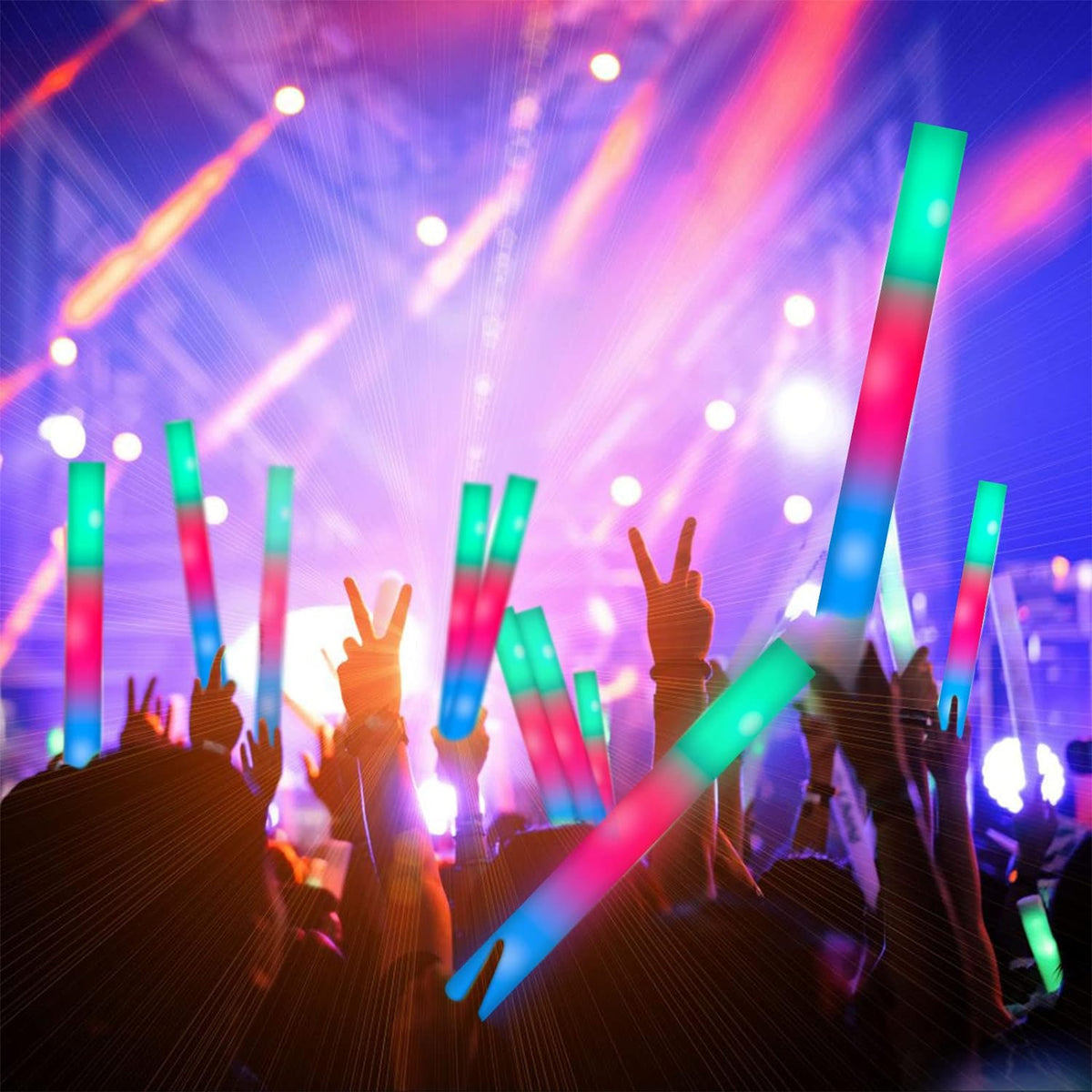 46PCS Foam Glow Sticks, Foam Light Up Sticks with 3 Modes Colorful Flashing, Glow Stick Bulk Party Pack, Glow in Dark Party Supplies, LED Foam Sticks Bulk for Wedding, Raves, Concert, Halloween