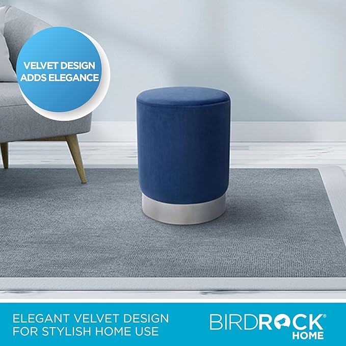 BIRDROCK HOME Round Ottoman Foot Stool – Soft Padded Modern Stool Design – Ideal for Living Room, Bedroom – Compact Footrest, Vanity Chair, Small Furniture – Foam Seating, Decorative Accent (Blue)