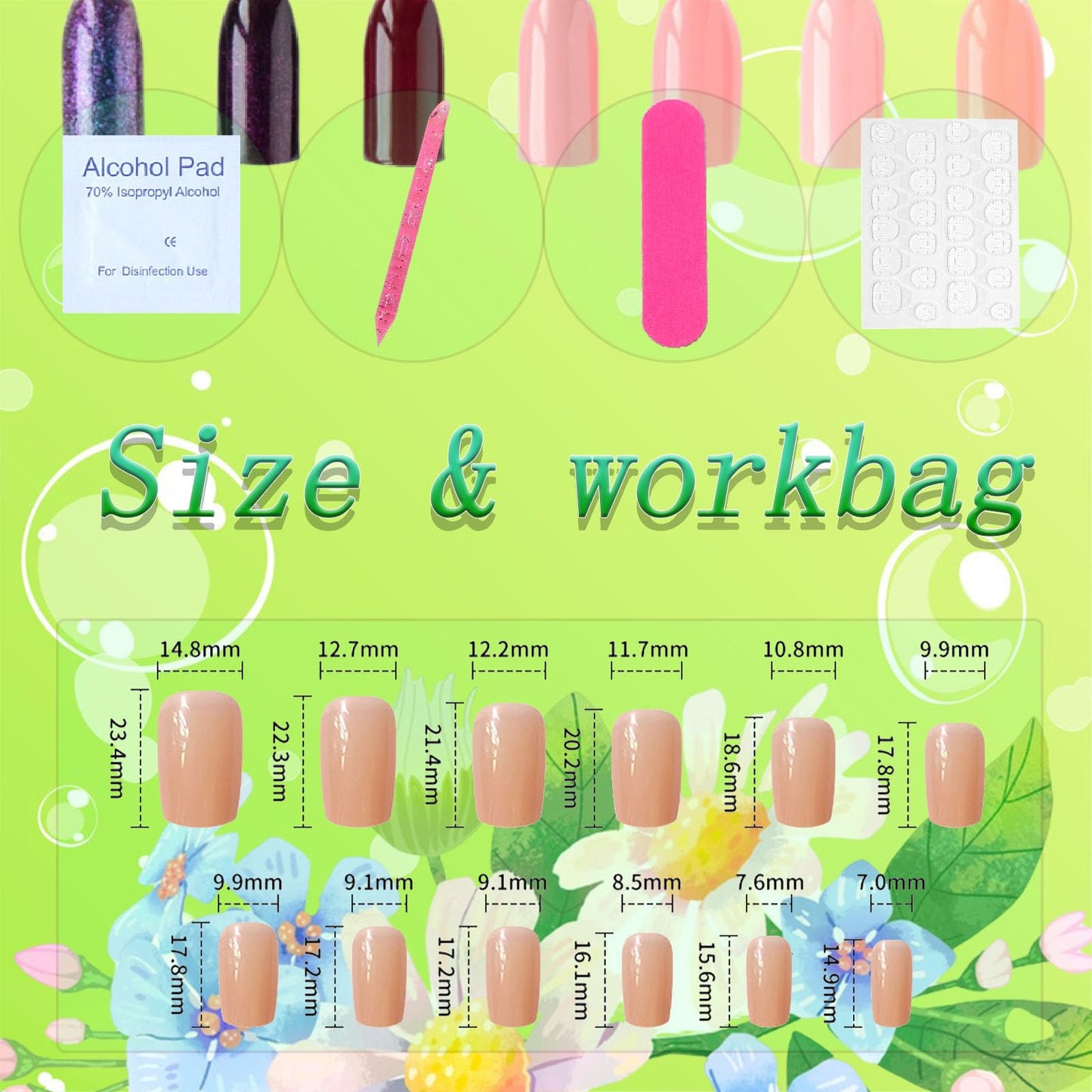 Medium Press on Nails Square White French Tip False Nails with Glitter Design Cute Fake Nails Light Pink Full Cover Nails Press ons Glossy Glue on Nails for Girls and Women 24Pcs