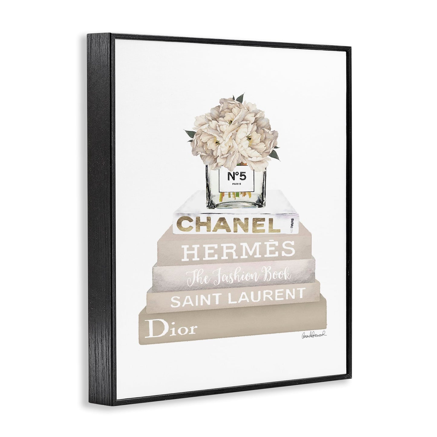 Stupell Industries 'Beige High Fashion Bookstack', Framed Giclee Art, Black, 11 x 14 Inches, Easy to Hang and Sturdy, Made in USA, by Amanda Greenwood