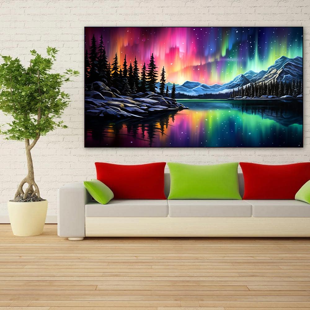 mrpwnle Northern Lights Diamond Art Painting Kits for Adults-5D Large Size Aurora Diamond Art Painting for Beginners, DIY Round Full Drill Aurora Landscape Gem Art Crafts Kits 27.6x15.8in